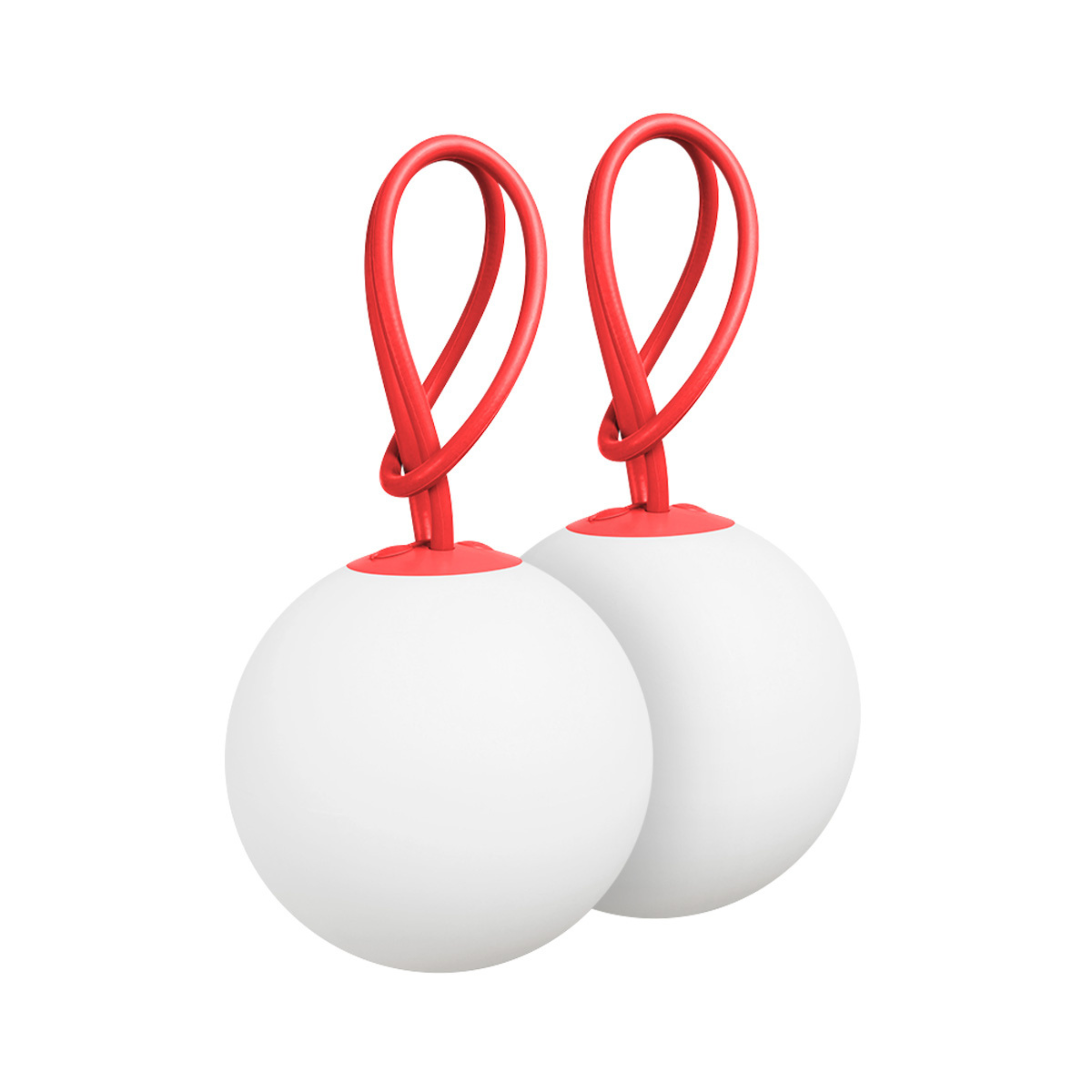 Set of 2 "Bolleke" battery-powered LED hanging lamps in HDPE with rubber hook, 20x20 cm