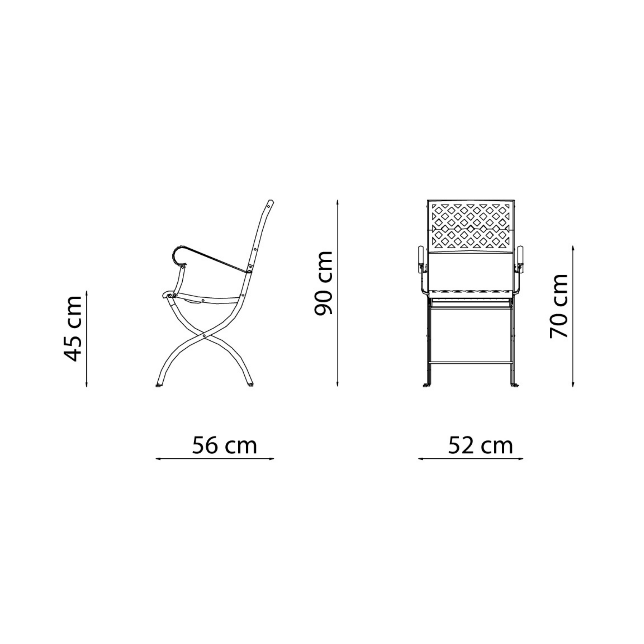 Set of "Springtime" folding metal garden chairs, 52x56 cm, 90 cm high.