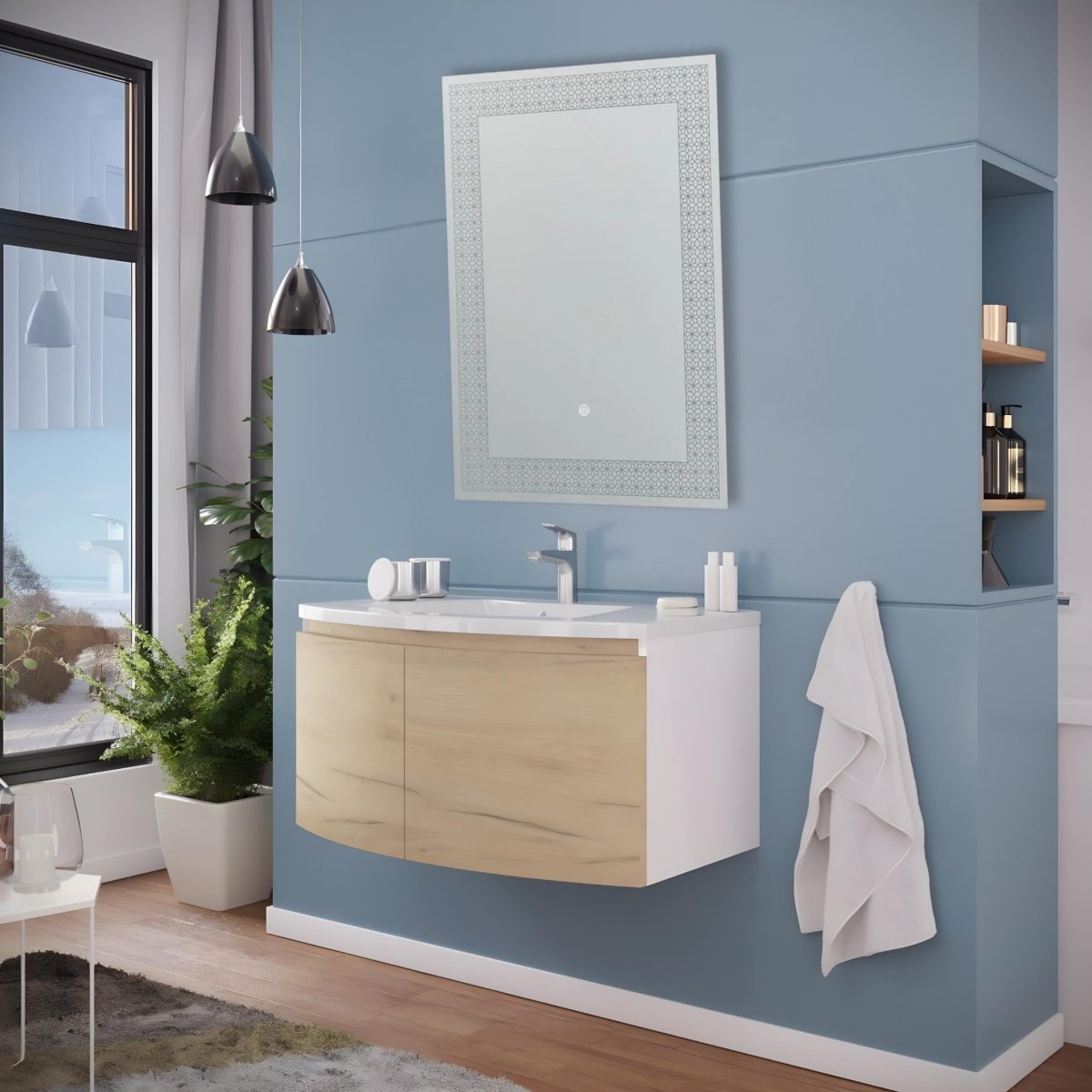 Specchio rettangolare a led "Fresno" con cornice decorata illuminata cm 50x70 - MondoViro