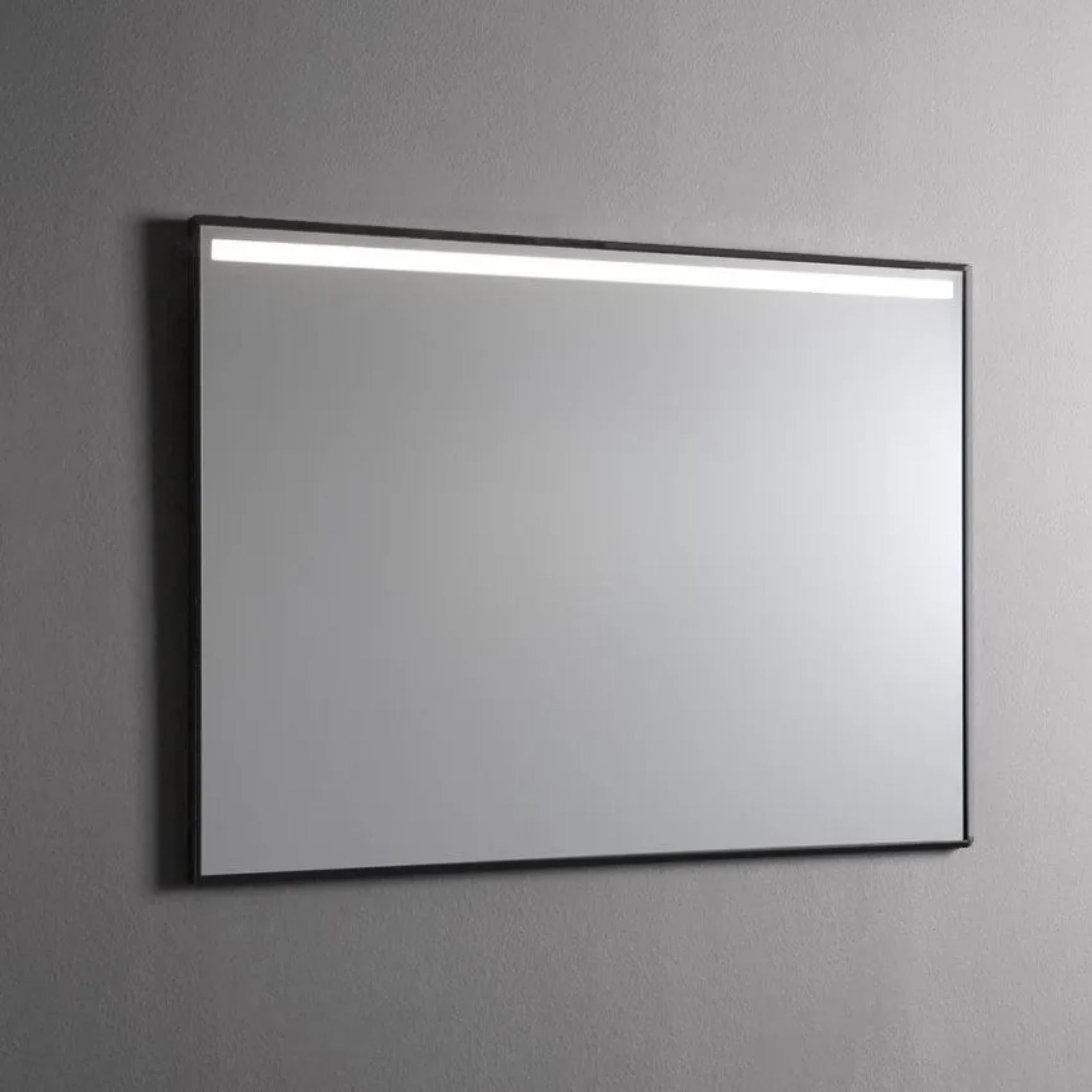 "Sombra" rectangular LED strip mirror with matt black frame