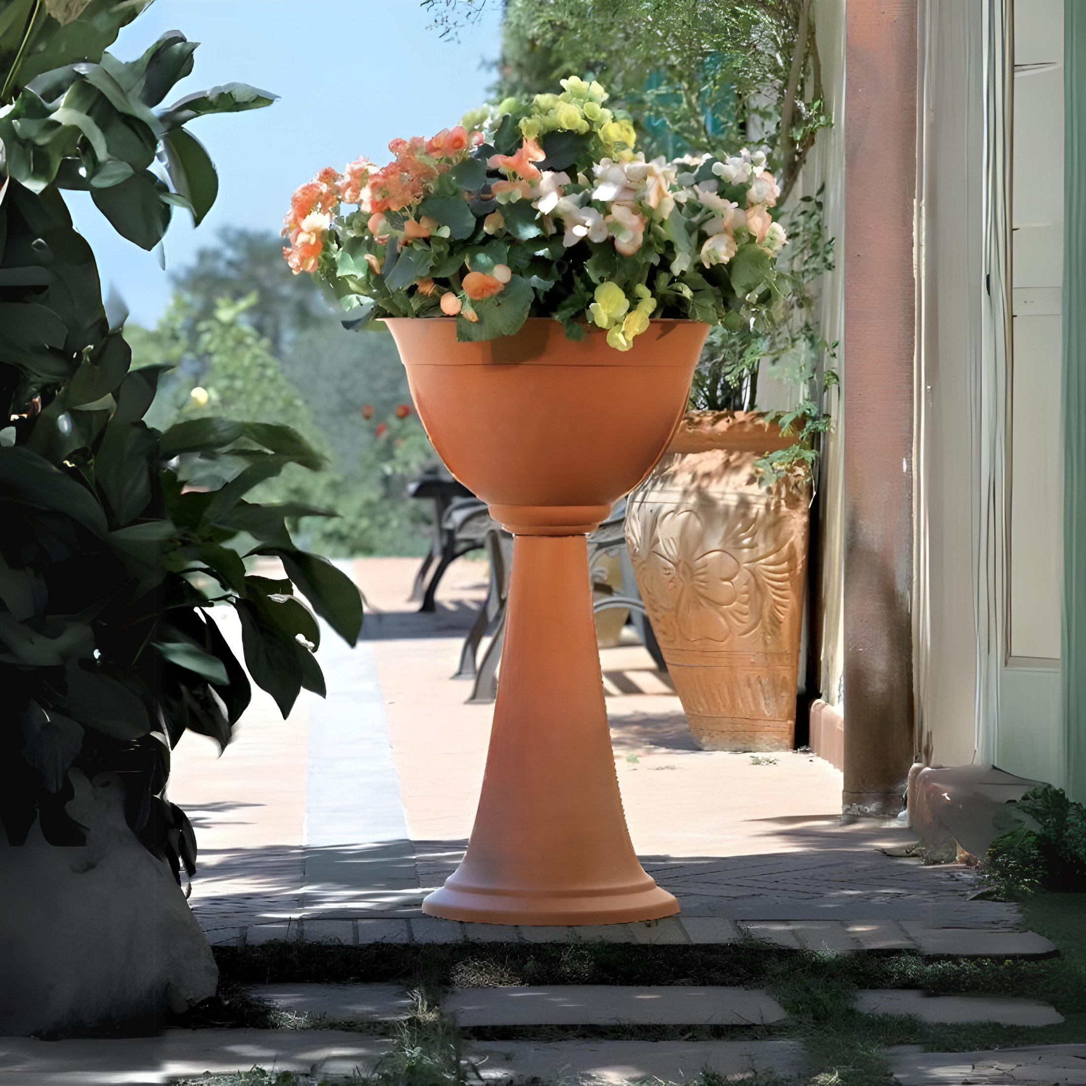 Tall outdoor polypropylene goblet planter with double edge Ø 40 x 72 h