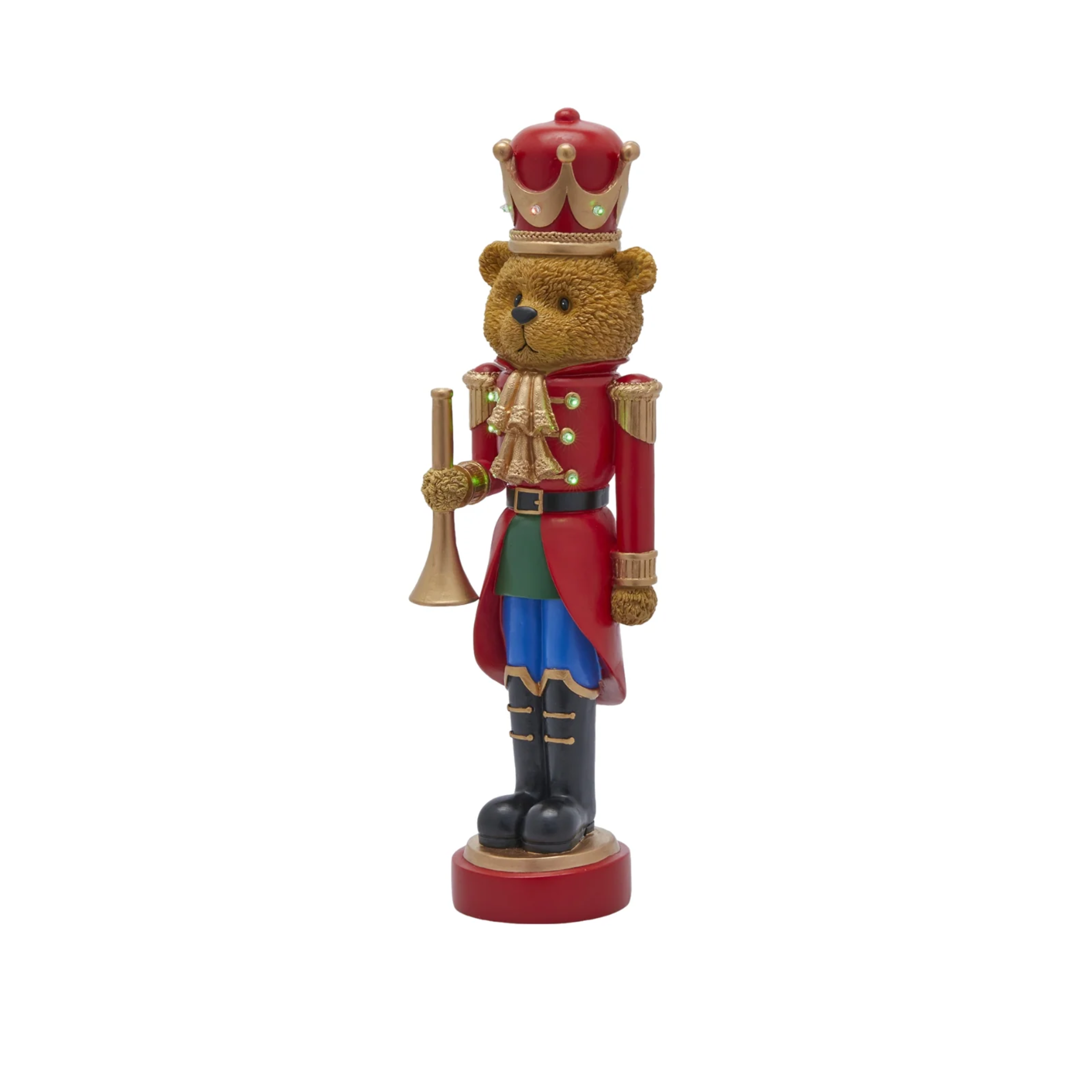 Toy soldier bear with mini LED Christmas decoration, 46 cm high.