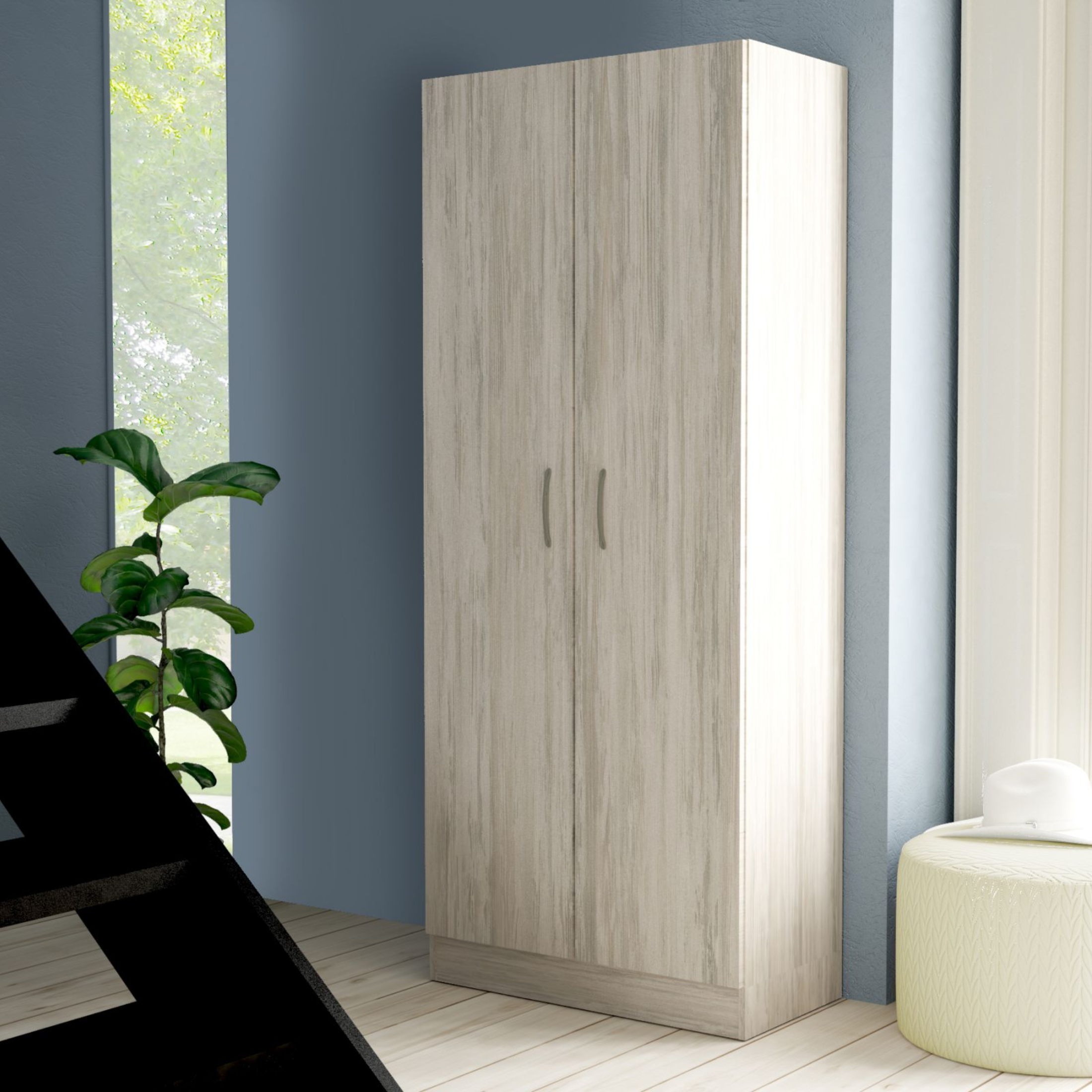 "Contact2" wooden wardrobe with 2 doors and clothes hanger, 71x52 cm, 181 cm high.