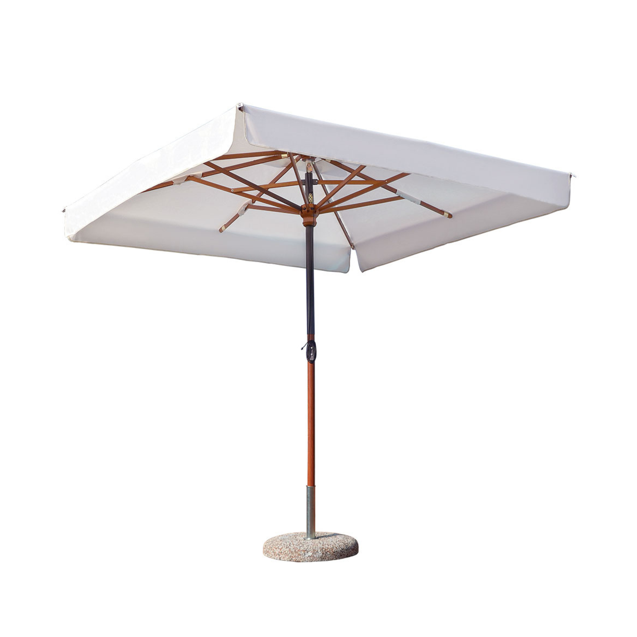 Modern white "Facility Wood" garden umbrella with telescopic central wooden pole