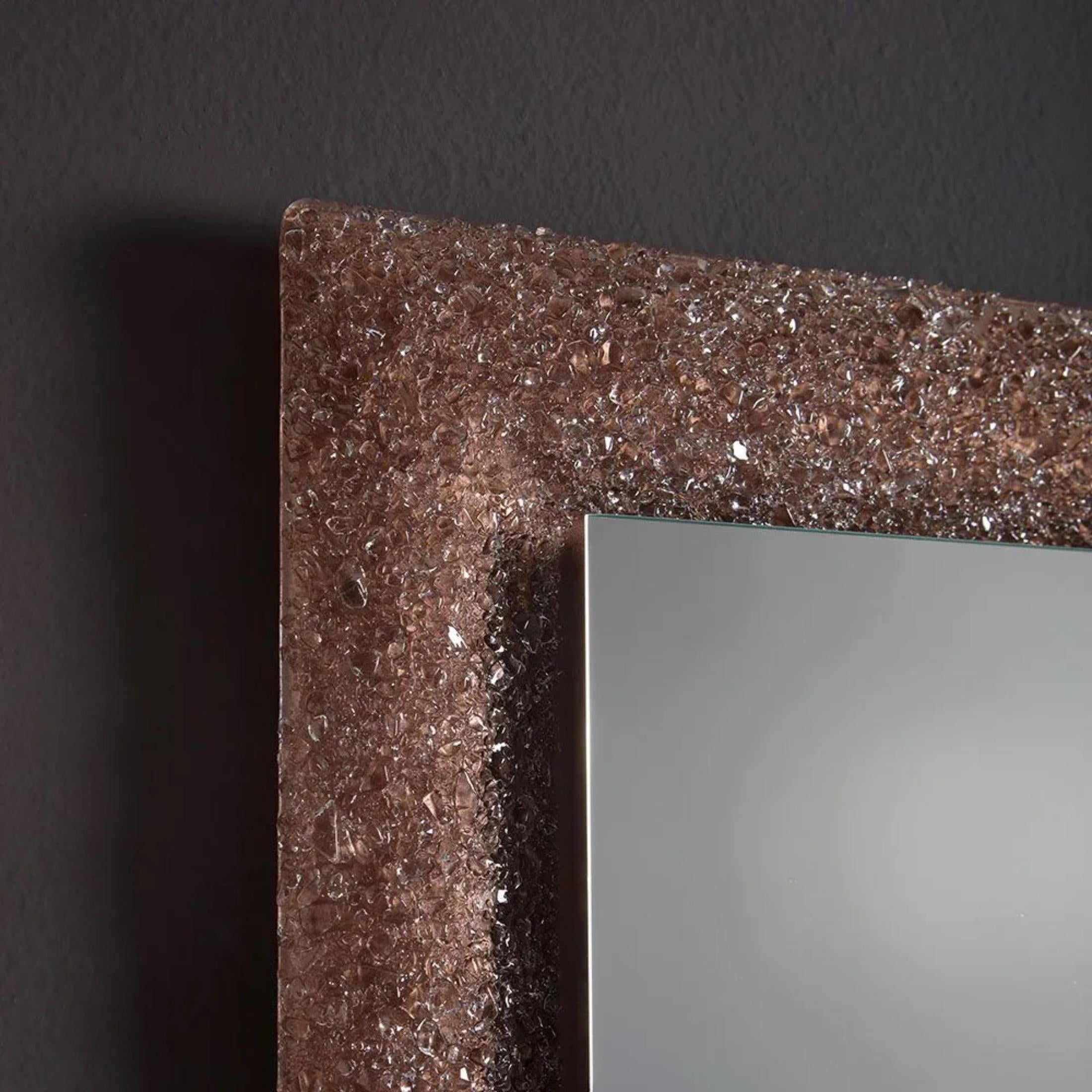 "Serranova2" rectangular LED mirror with glass grit frame, 90x62 cm