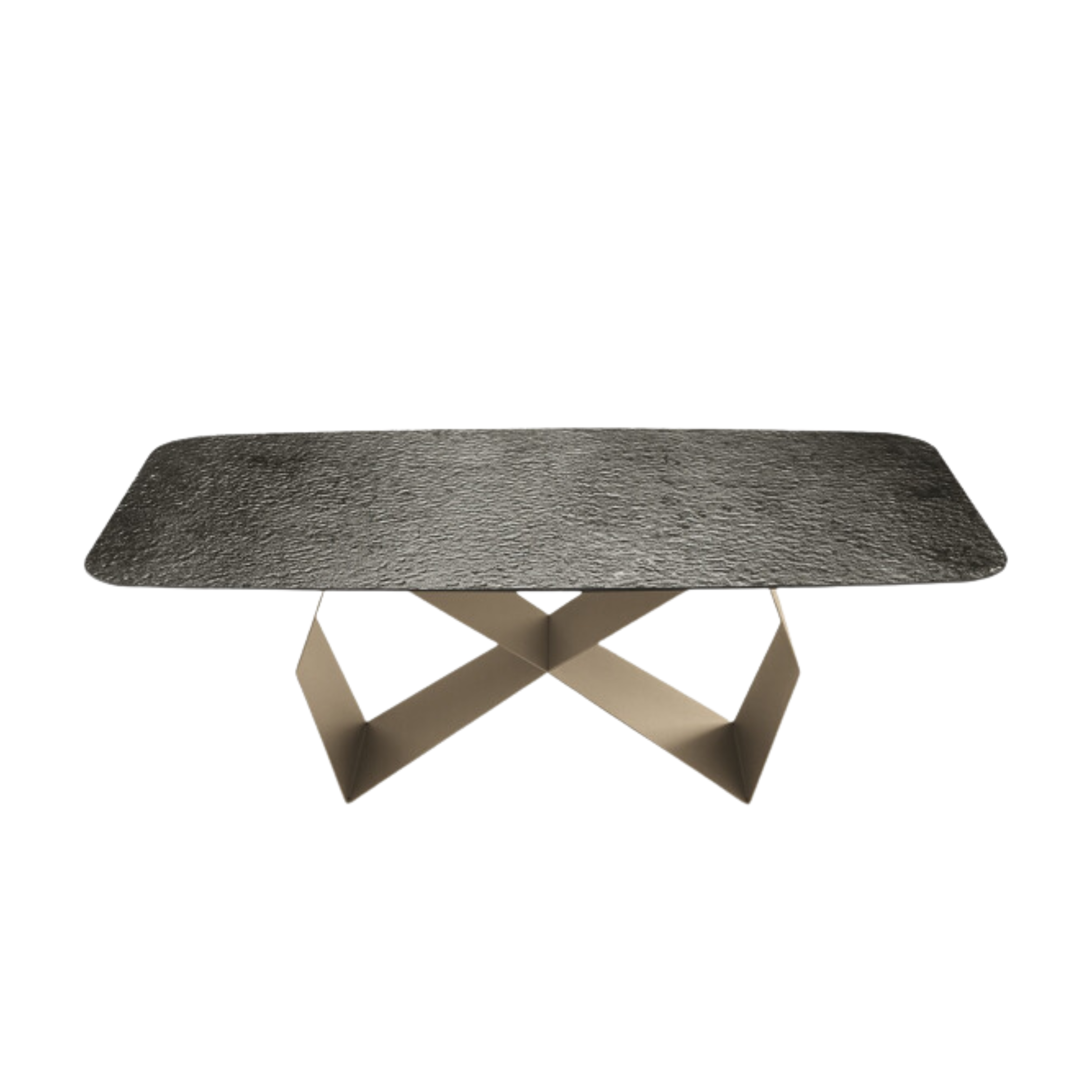 "Karlito" modern fixed table with painted metal base, 210x110 cm, 75 cm high.