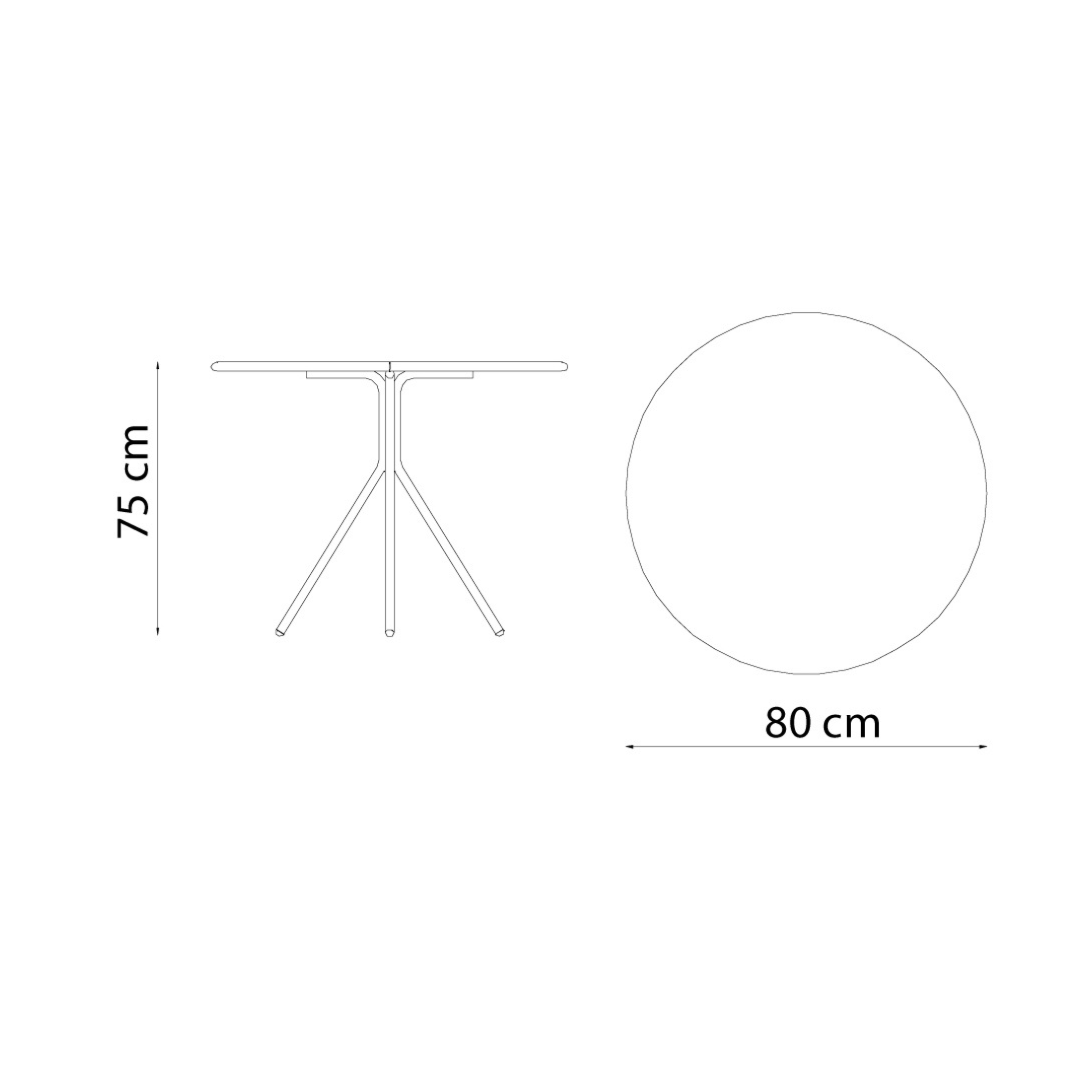 Twist15 round galvanized metal garden table, 75 cm high, can be dismantled.