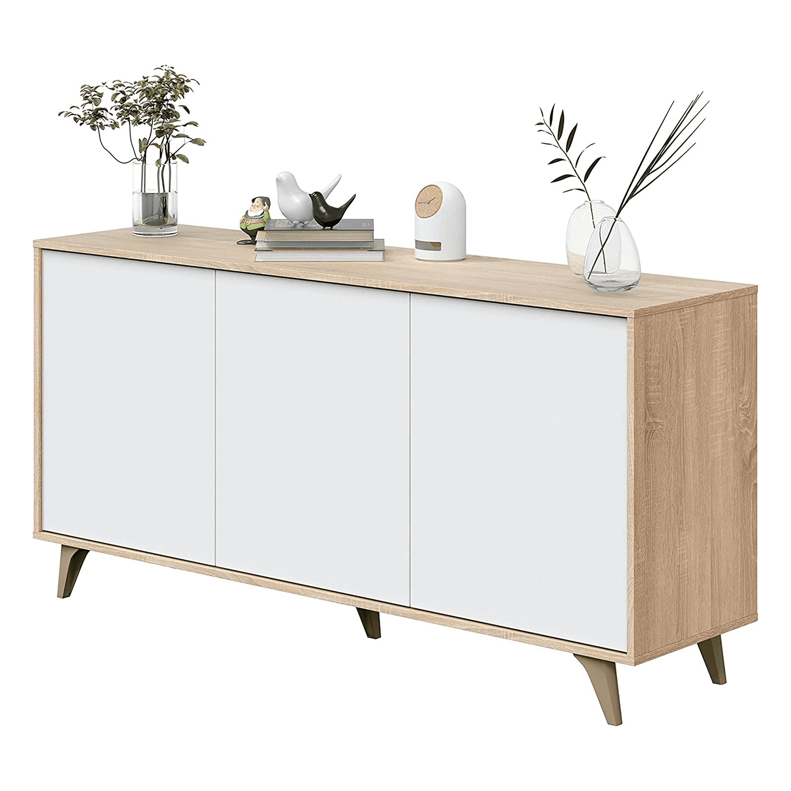 Credenza a 3 ante Kikua rovere bianco da soggiorno cm 154x40 75h