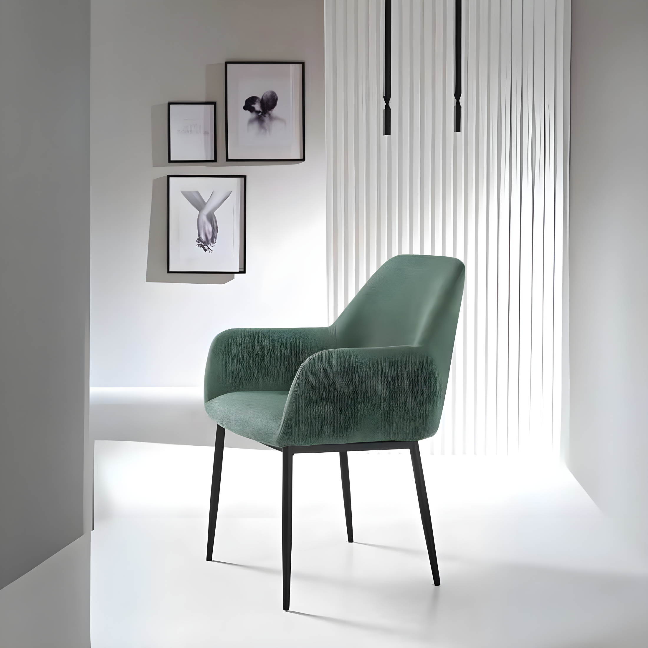 Set of "Petalo" dining chairs upholstered in fabric with painted metal frame cm 58x61 84h