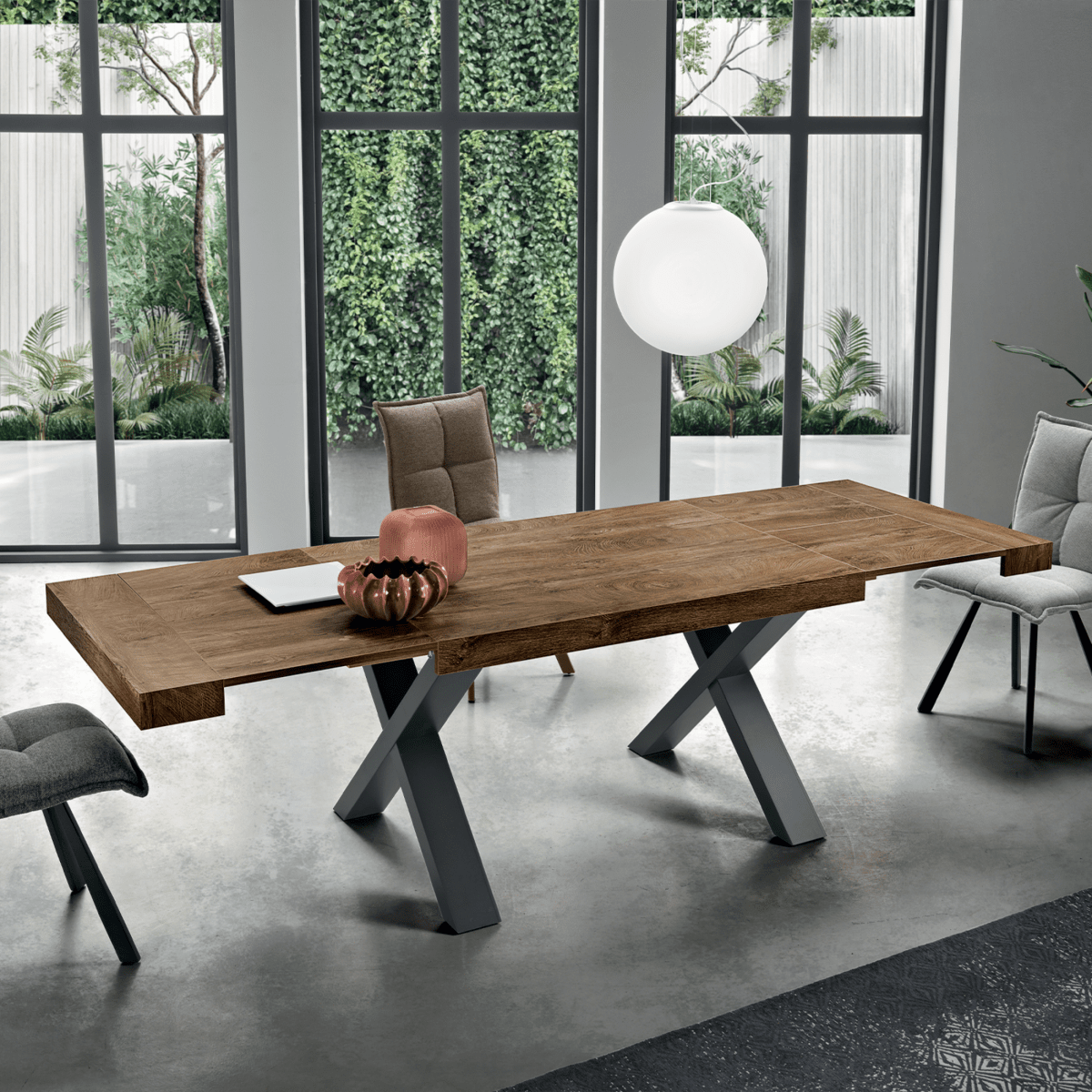 Tavolo allungabile da pranzo "Barton" con allunghe in laminato effetto legno cm 160/260x90 76h - MondoViro