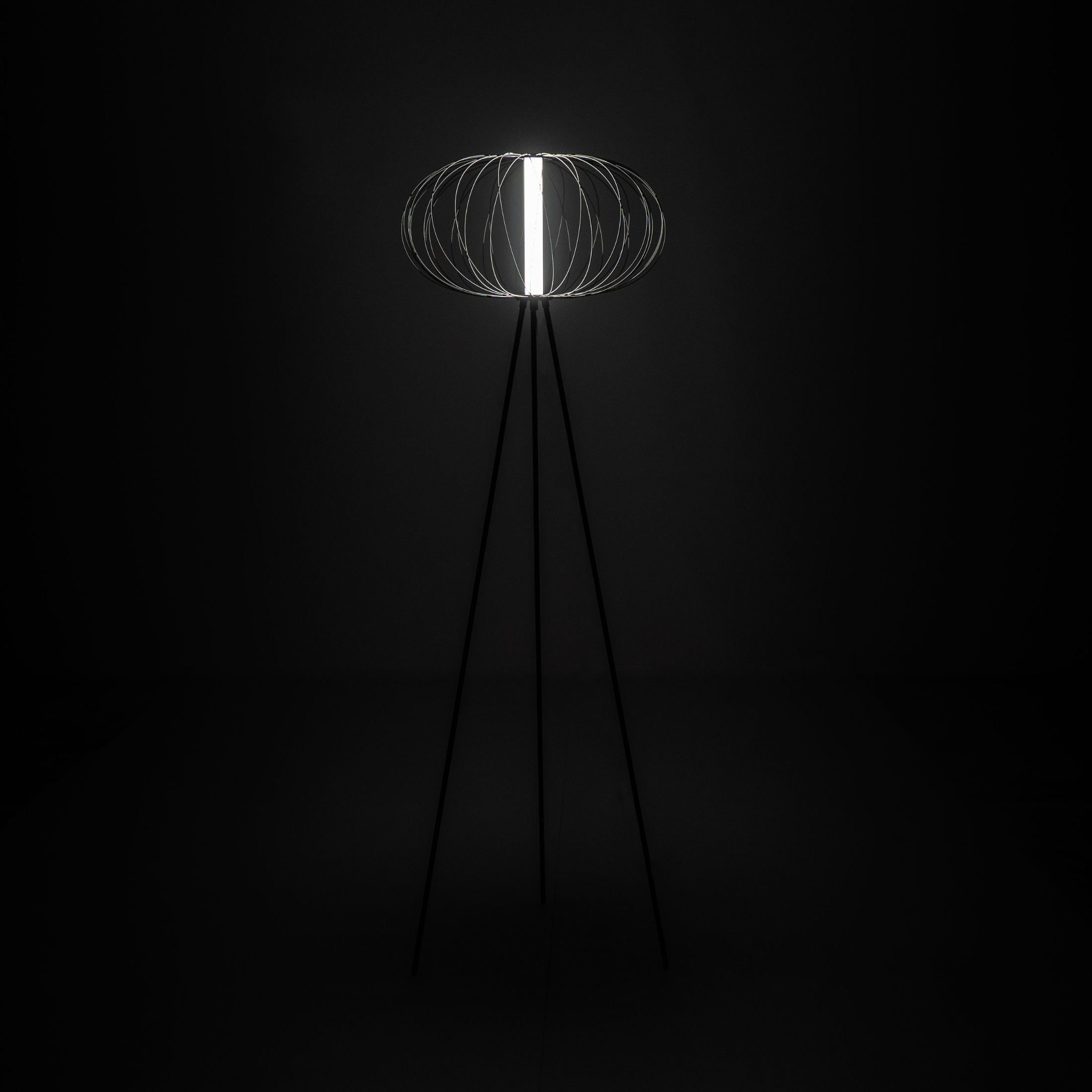 "Jaula" LED floor, table and hanging lamp with steel shade