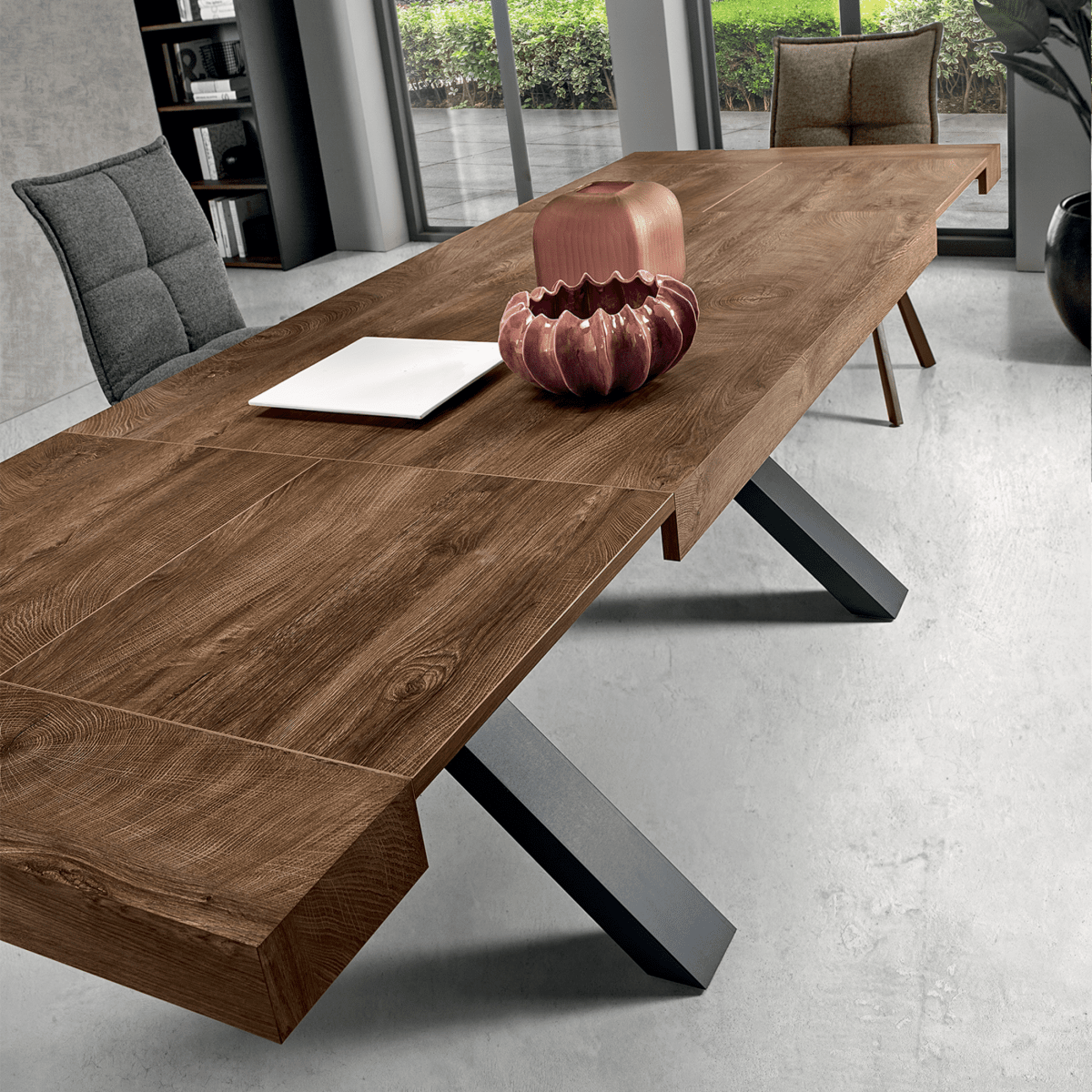 Tavolo allungabile da pranzo "Barton" con allunghe in laminato effetto legno cm 160/260x90 76h - MondoViro