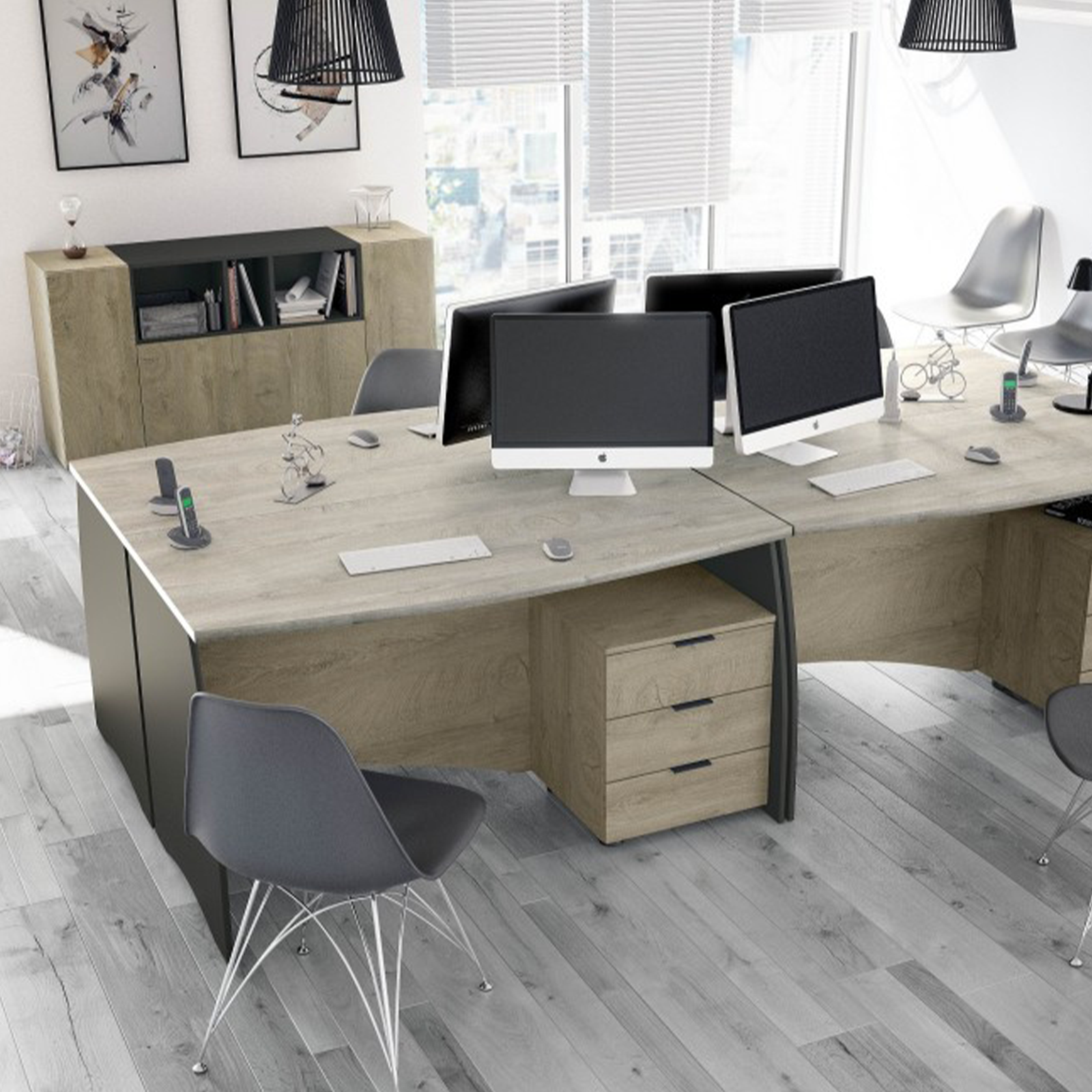 Scrivania in truciolare rovere Estil con cassettiera a 3 cassetti cm 136x67 74h