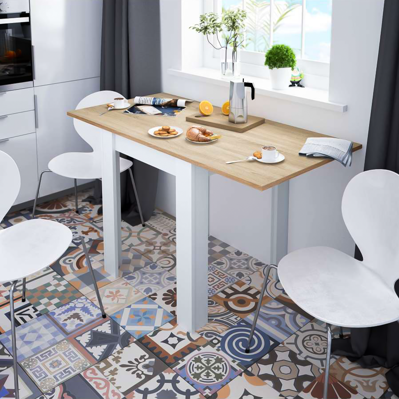 Tavolo da pranzo quadrato Kendra estensibile a libro in truciolato cm 67x67 79h