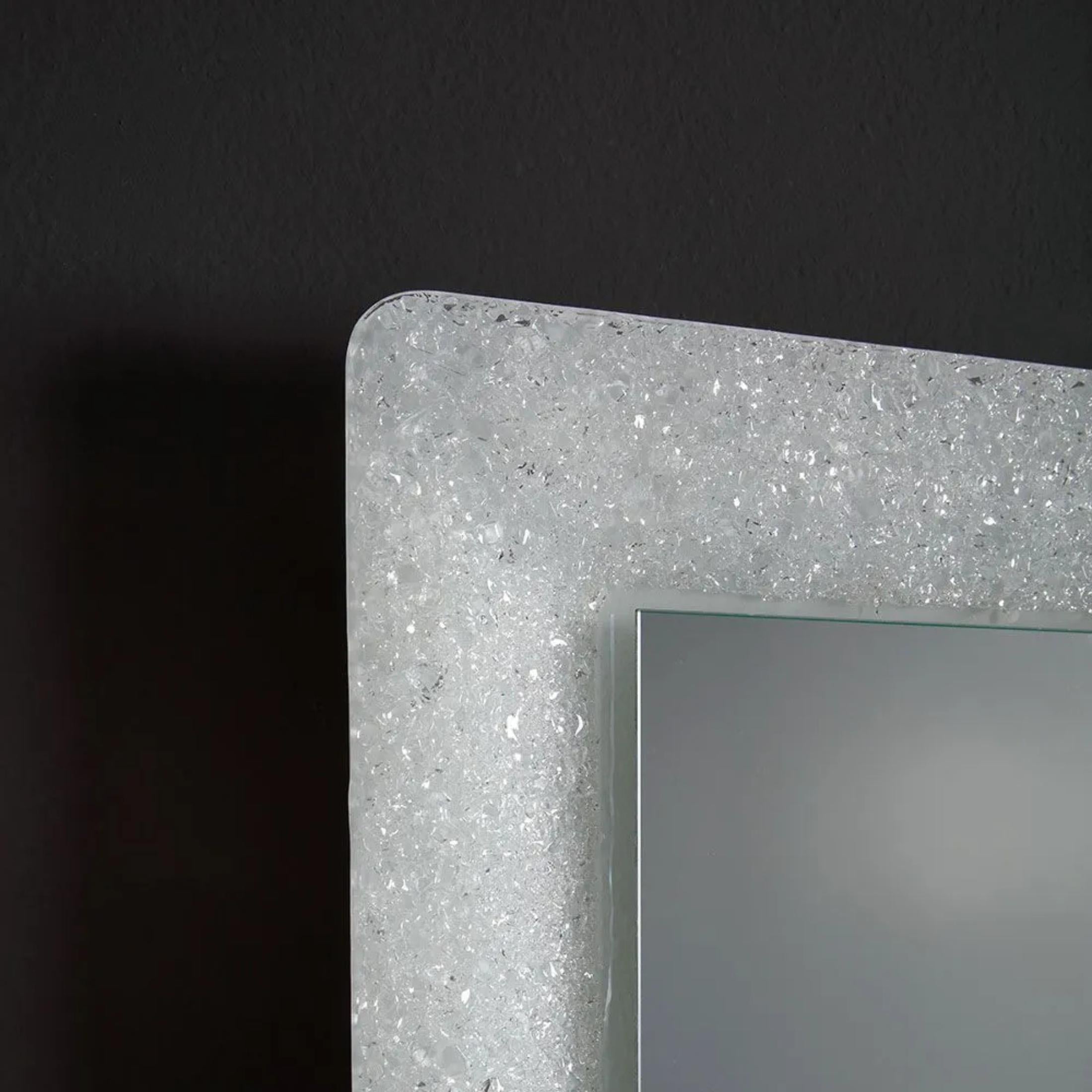 "Serranova2" rectangular LED mirror with glass grit frame, 90x62 cm