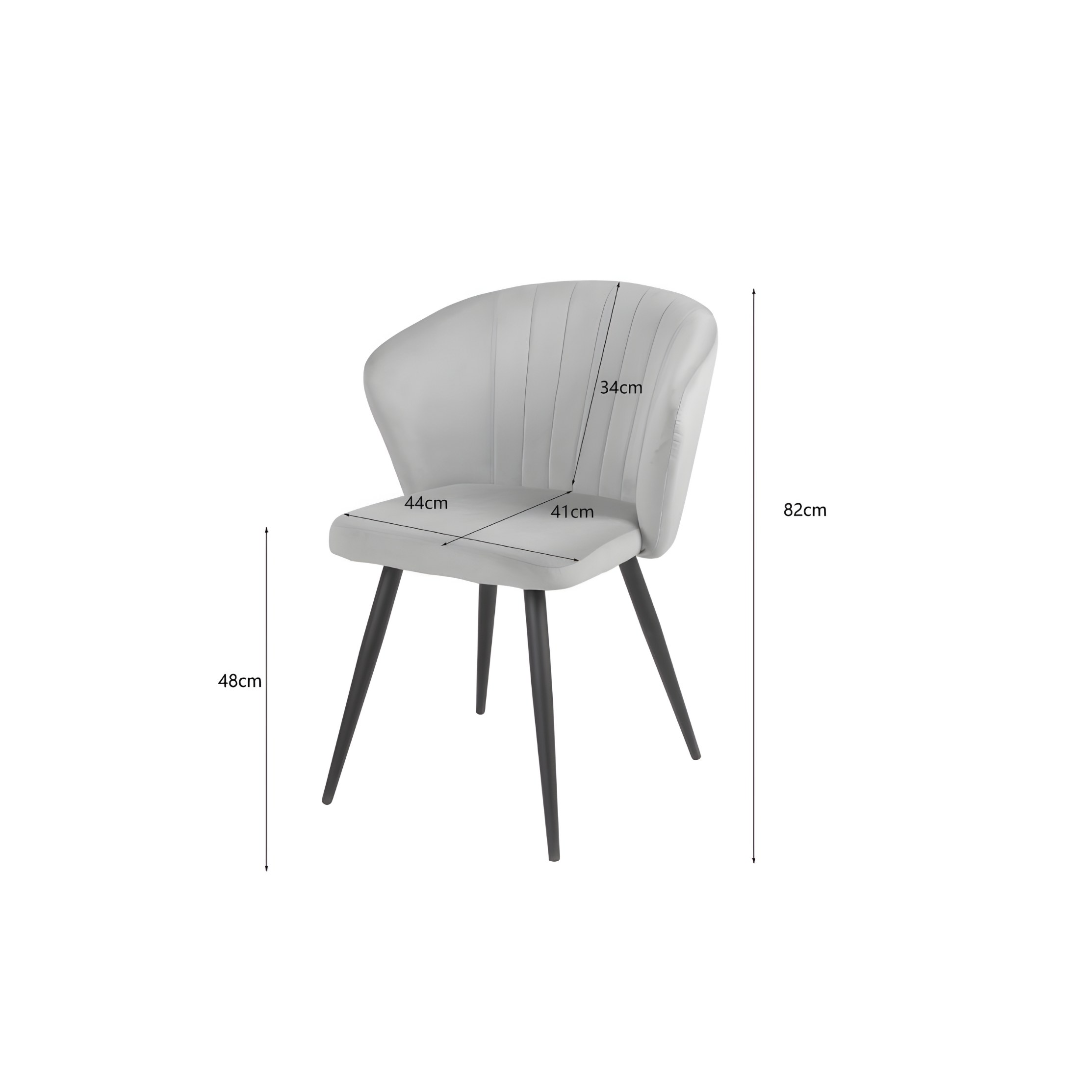 Set of "Krid" dining chairs upholstered in fabric with black metal legs, 44x41 cm, 82h