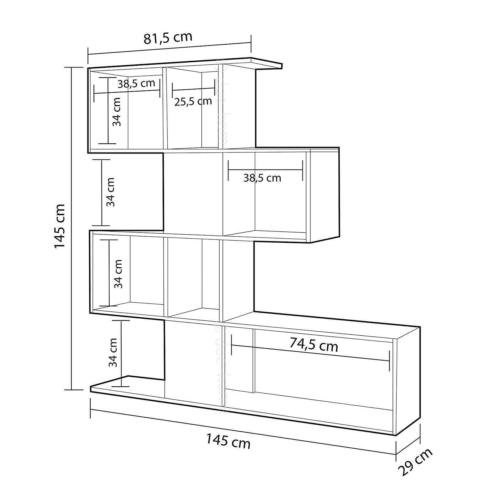 Libreria alta a giorno Zig Zag con 4 ripiani in truciolato cm 145x29 145h