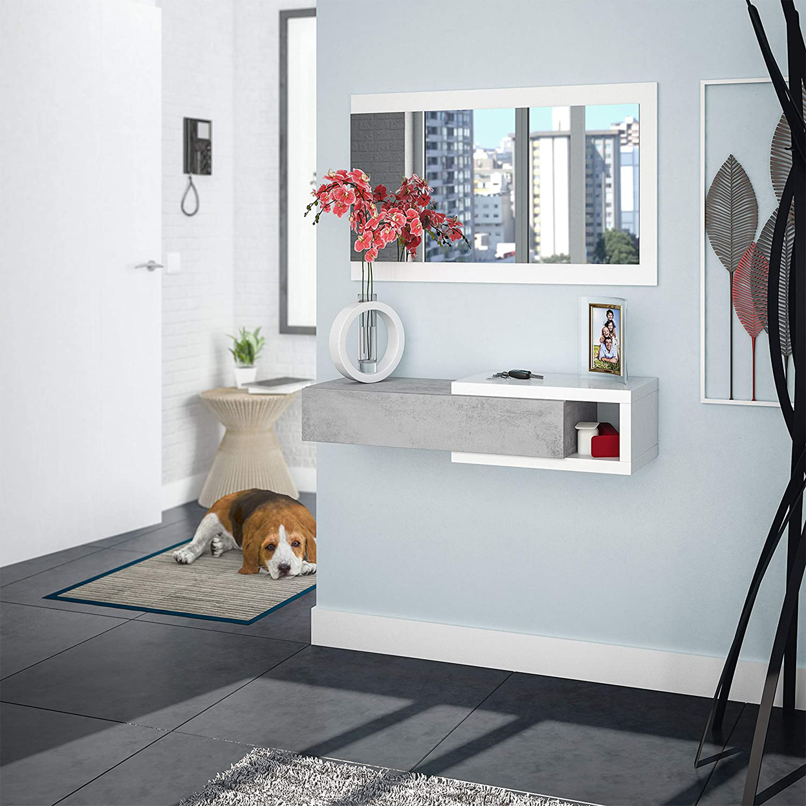 Kit Mobile da ingresso sospeso con specchio Noon in truciolato cm 95x26 19h