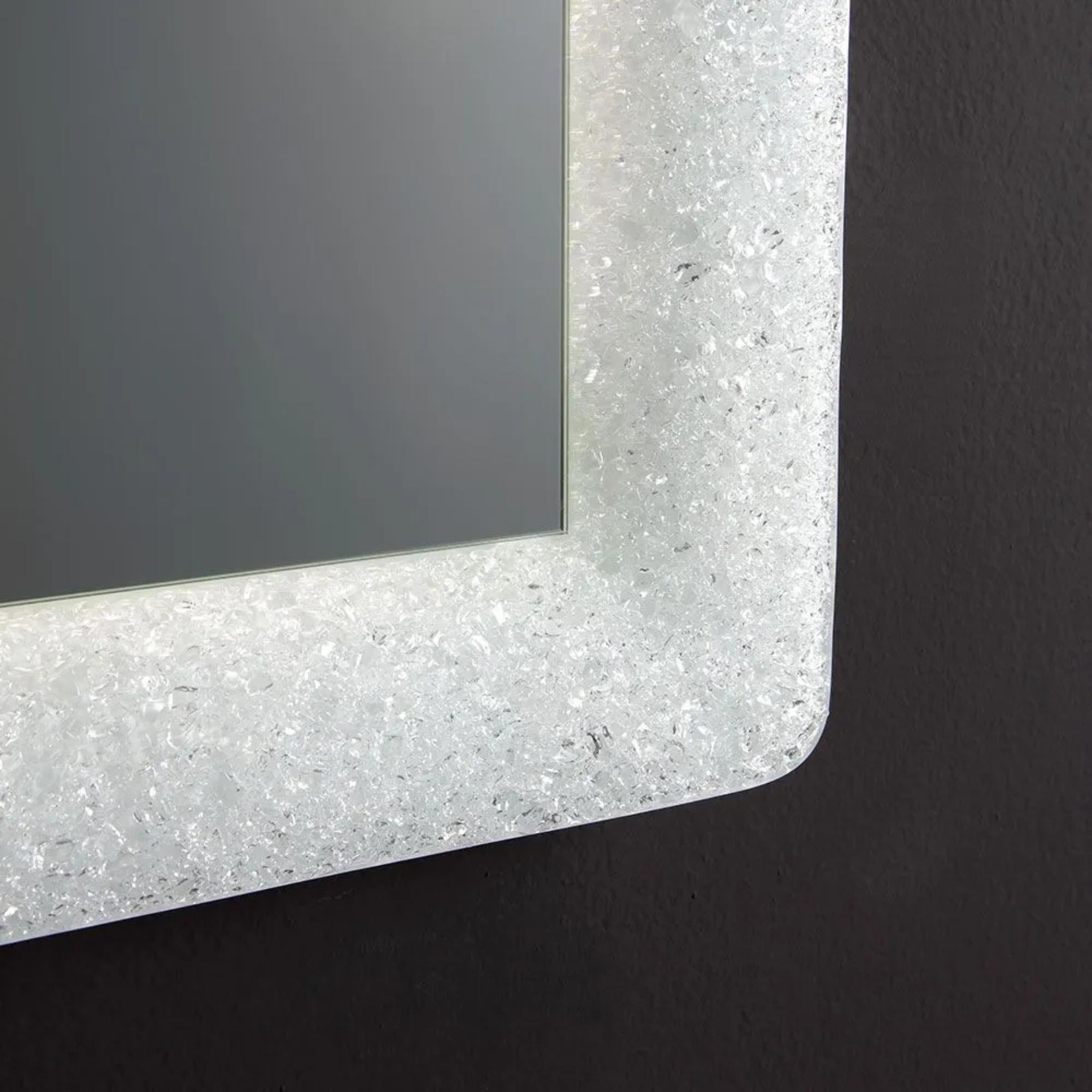 "Serranova2" rectangular LED mirror with glass grit frame, 90x62 cm