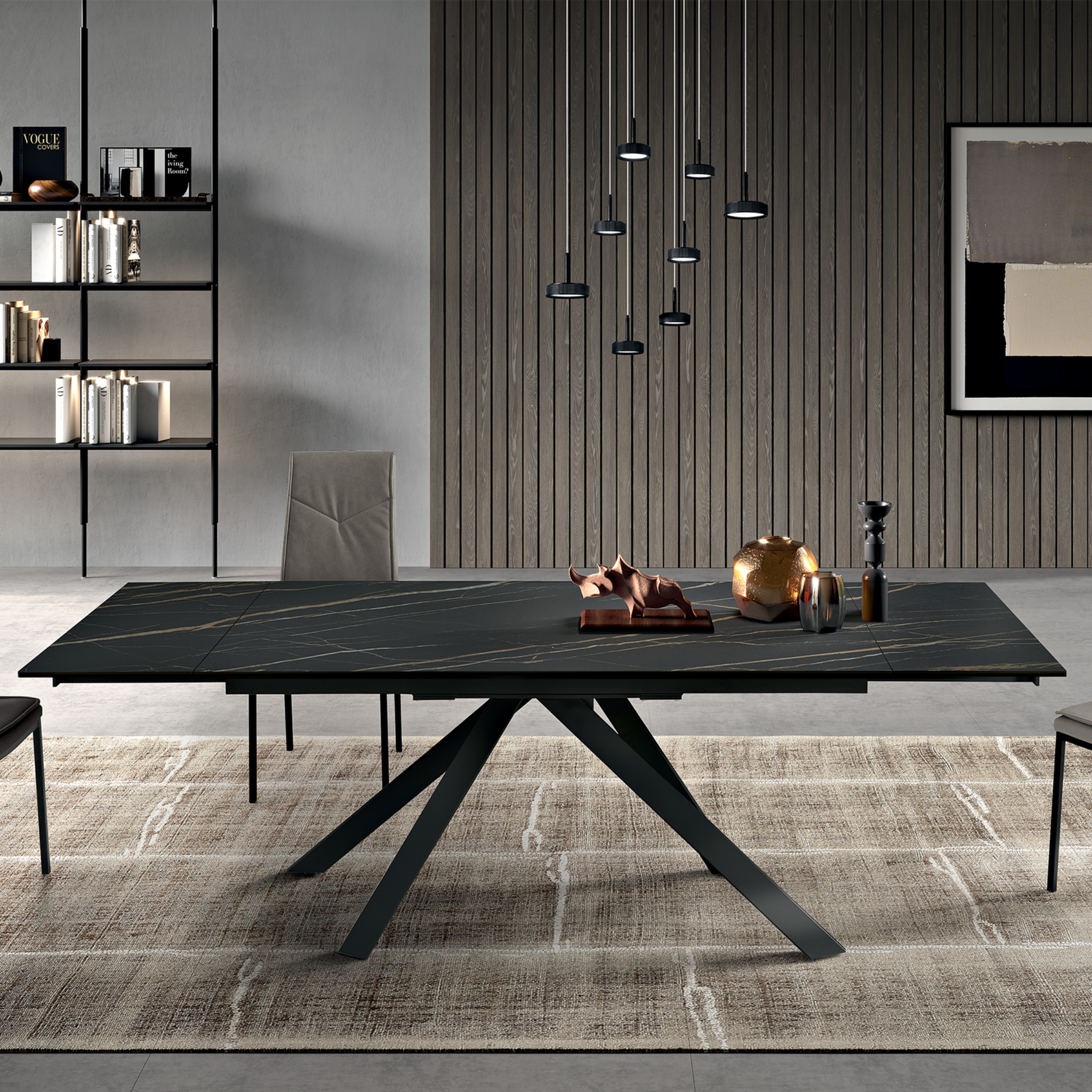 "Caio" modern extendable dining table with porcelain stoneware top