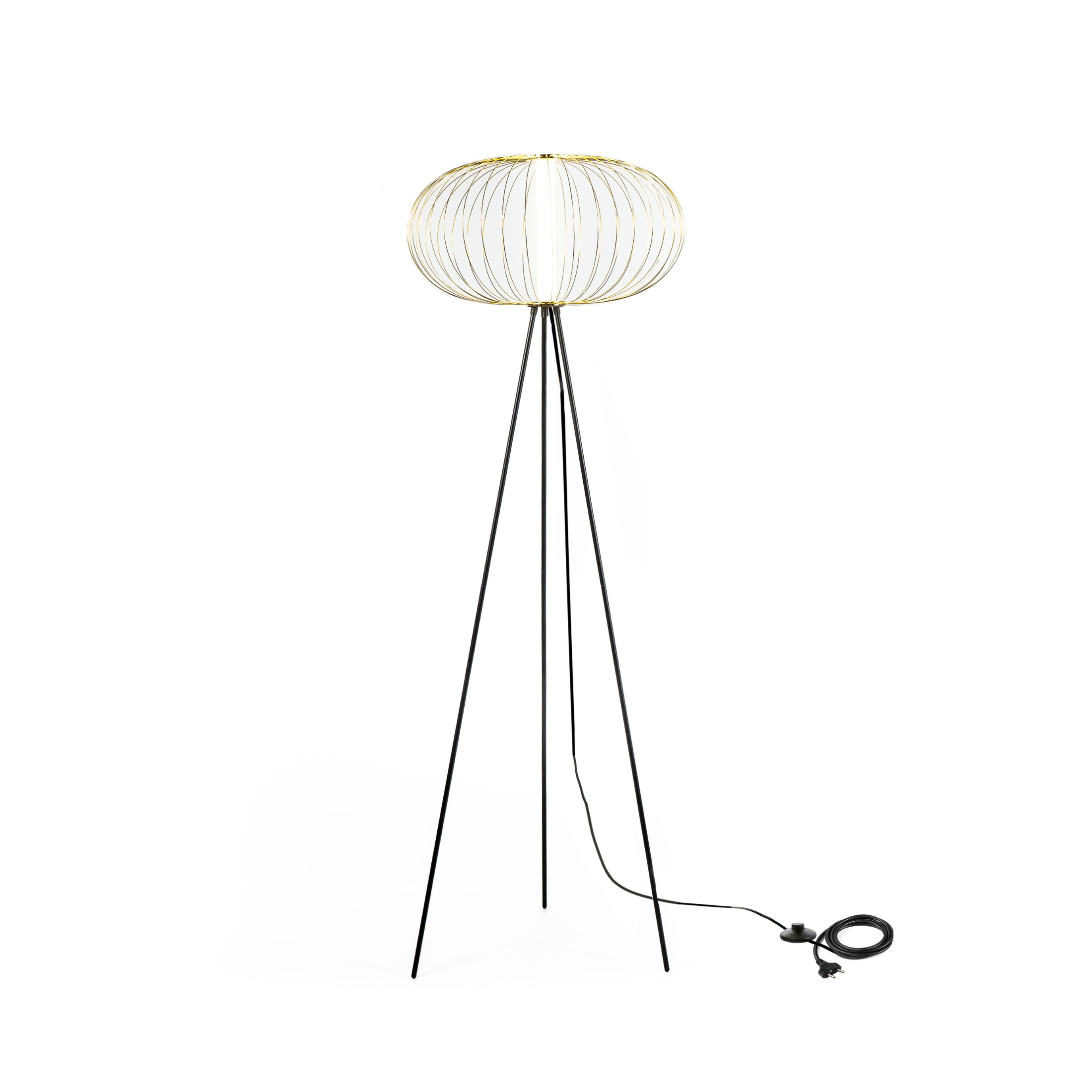 "Jaula" LED floor, table and hanging lamp with steel shade