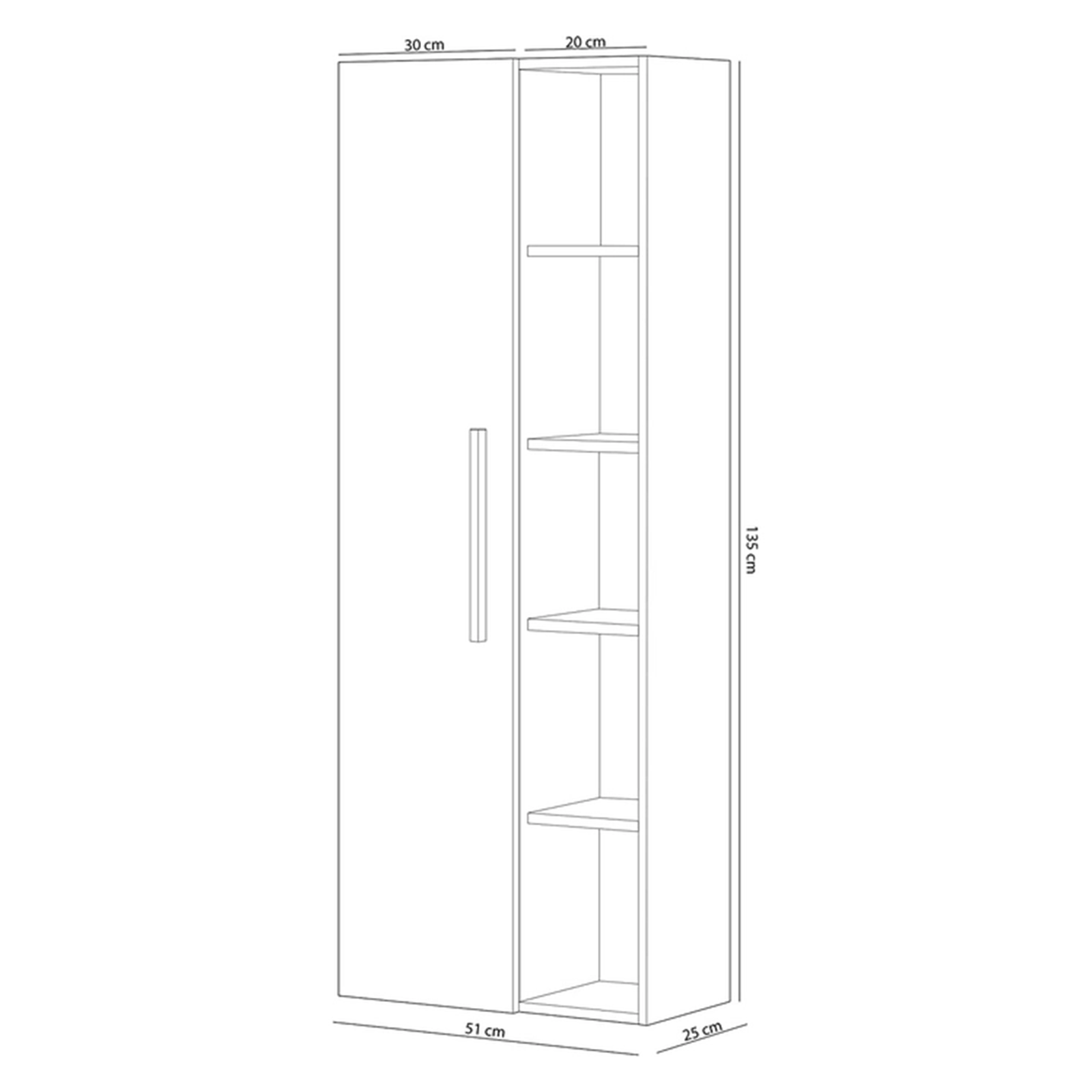 "Athena" bathroom wall unit with 2 doors and shelves in chipboard