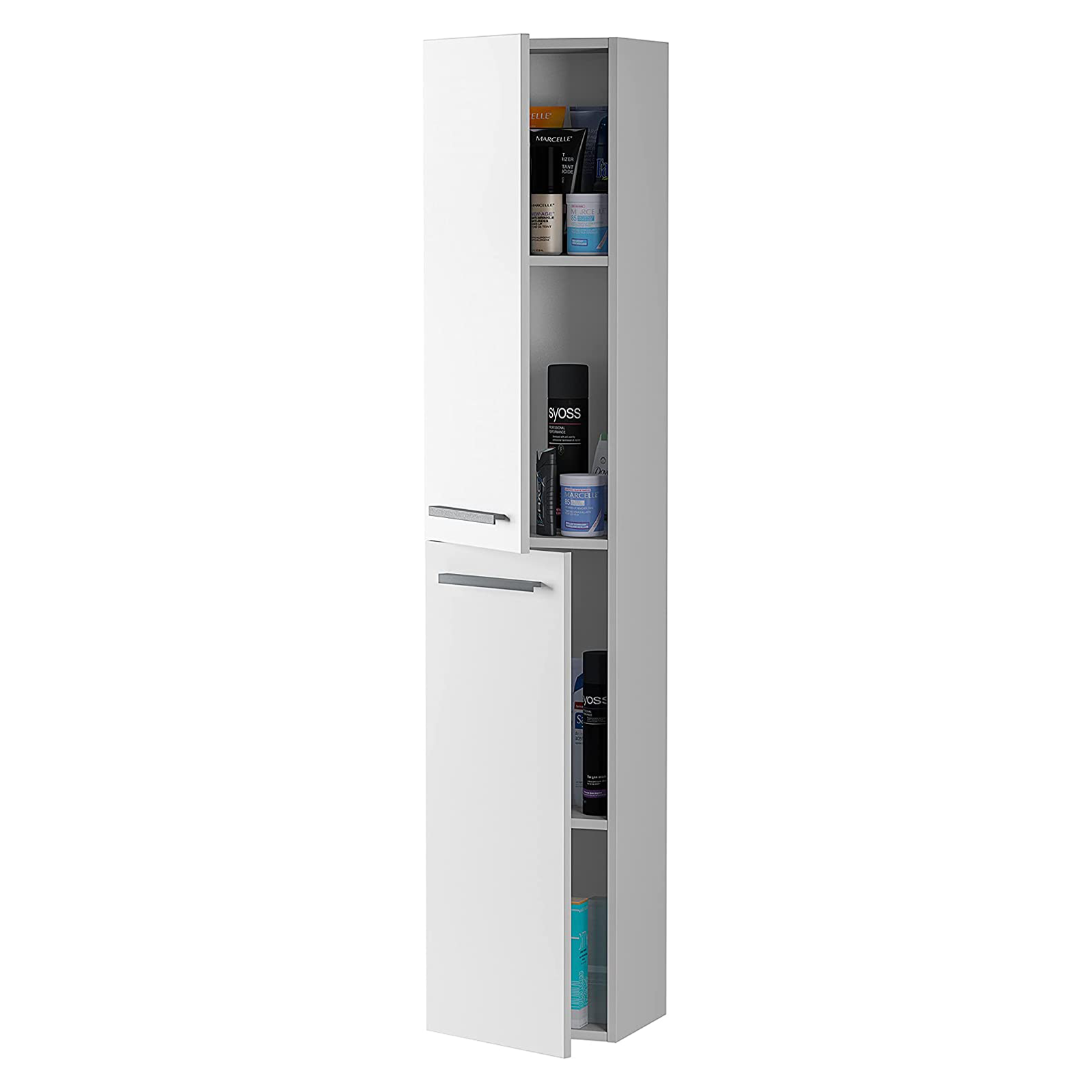 "Athena" bathroom wall unit with 2 doors and shelves in chipboard