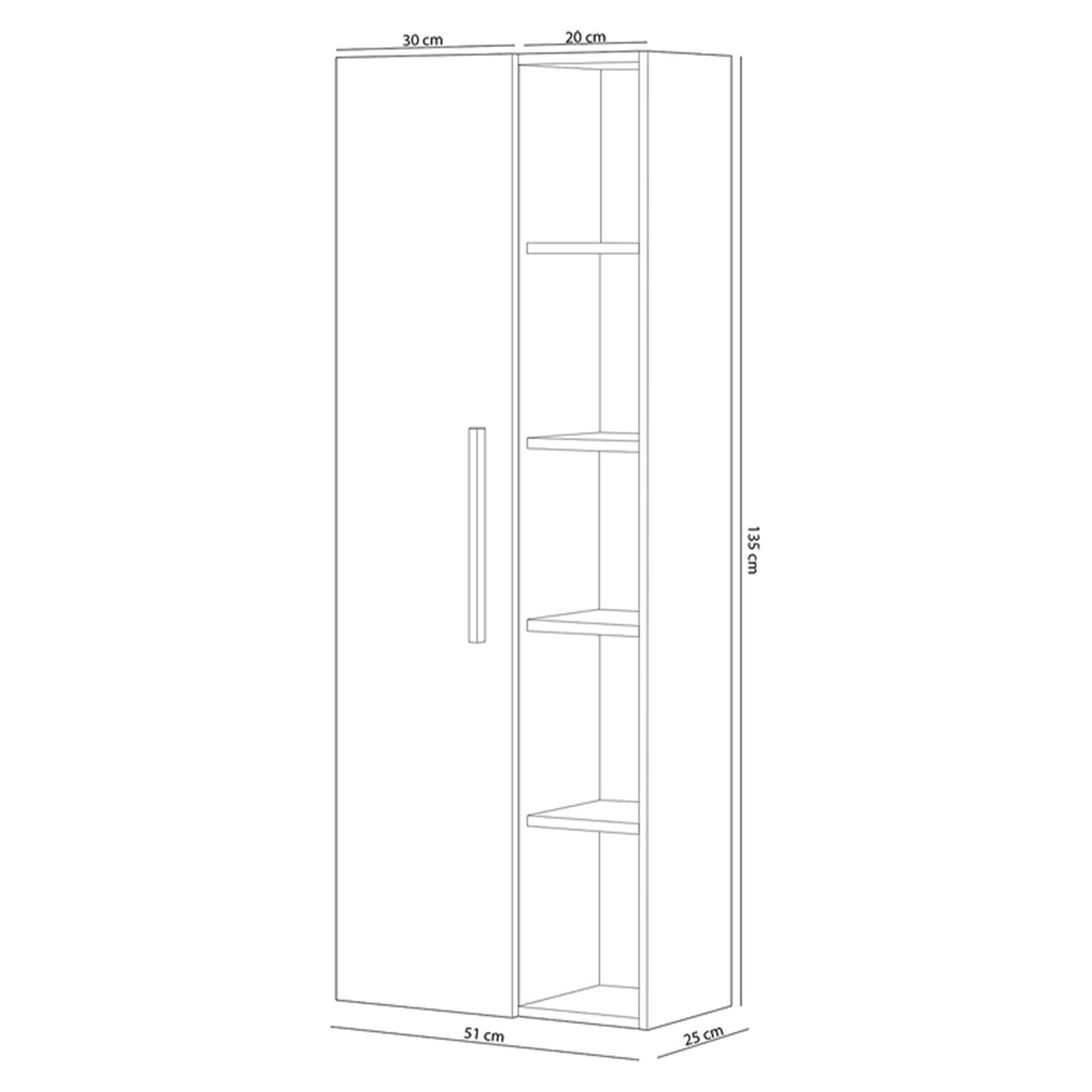 "Athena" bathroom wall unit with 2 doors and shelves in chipboard