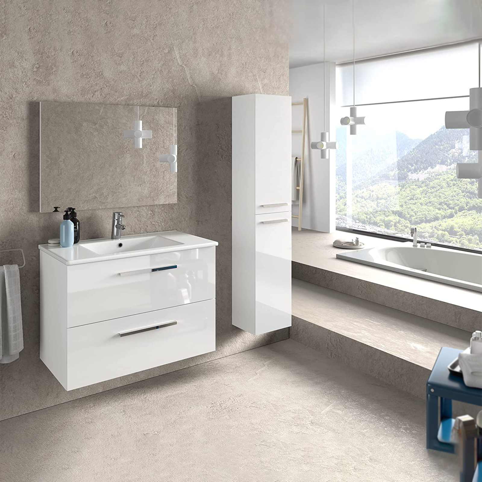 "Athena" bathroom wall unit with 2 doors and shelves in chipboard