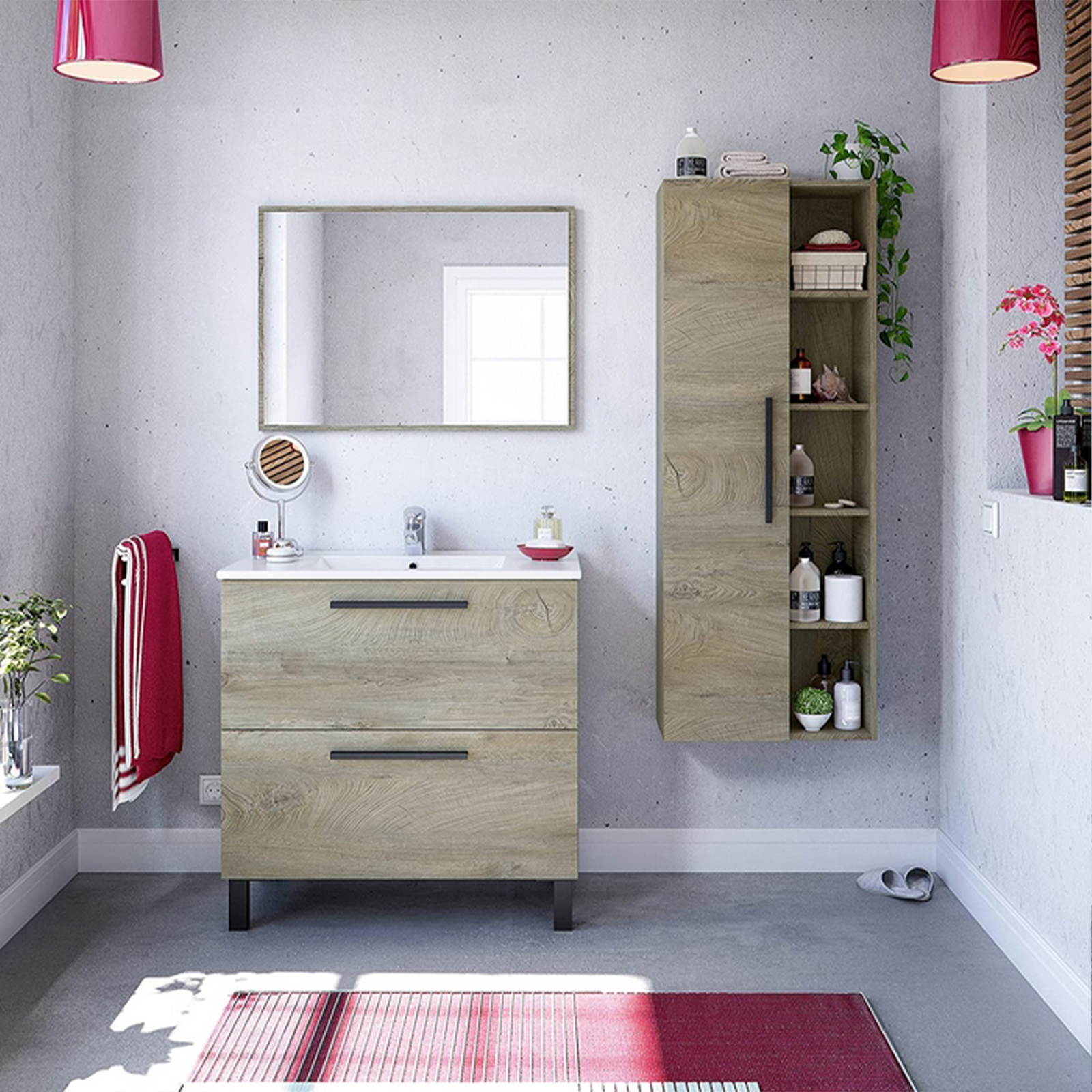 "Athena" bathroom wall unit with 2 doors and shelves in chipboard