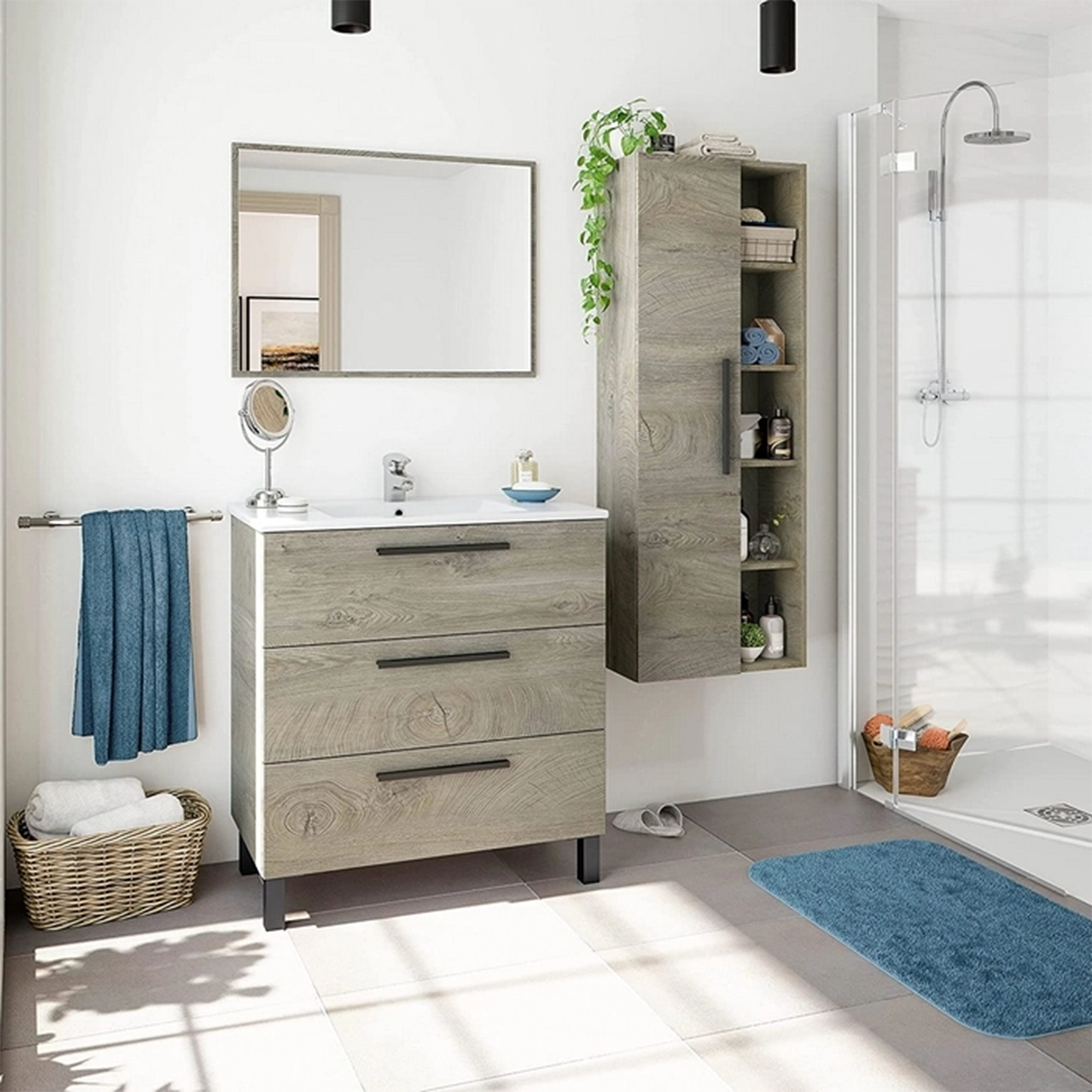 "Athena" bathroom wall unit with 2 doors and shelves in chipboard