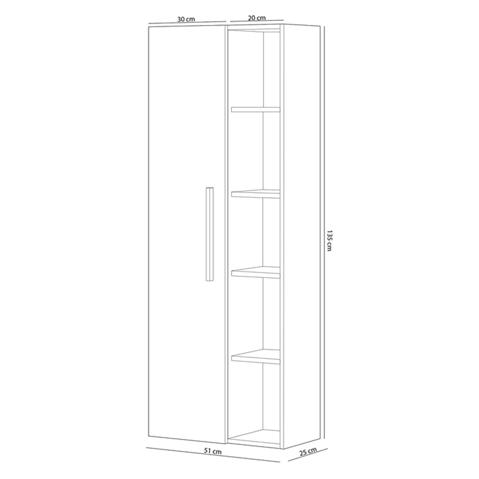 "Athena" bathroom wall unit with 2 doors and shelves in chipboard