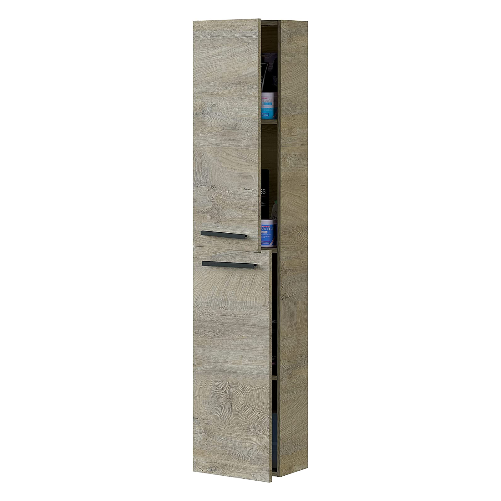 "Athena" bathroom wall unit with 2 doors and shelves in chipboard