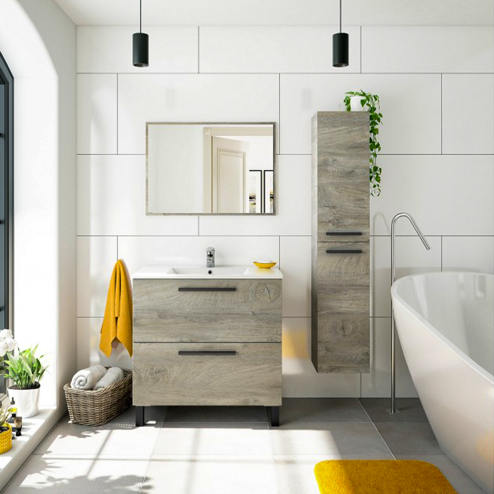 "Athena" bathroom wall unit with 2 doors and shelves in chipboard