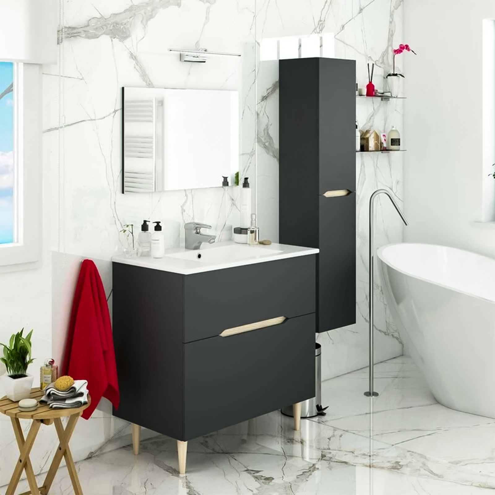 "Denver" bathroom vanity unit kit in chipboard with mirror 80x45 cm 80h 