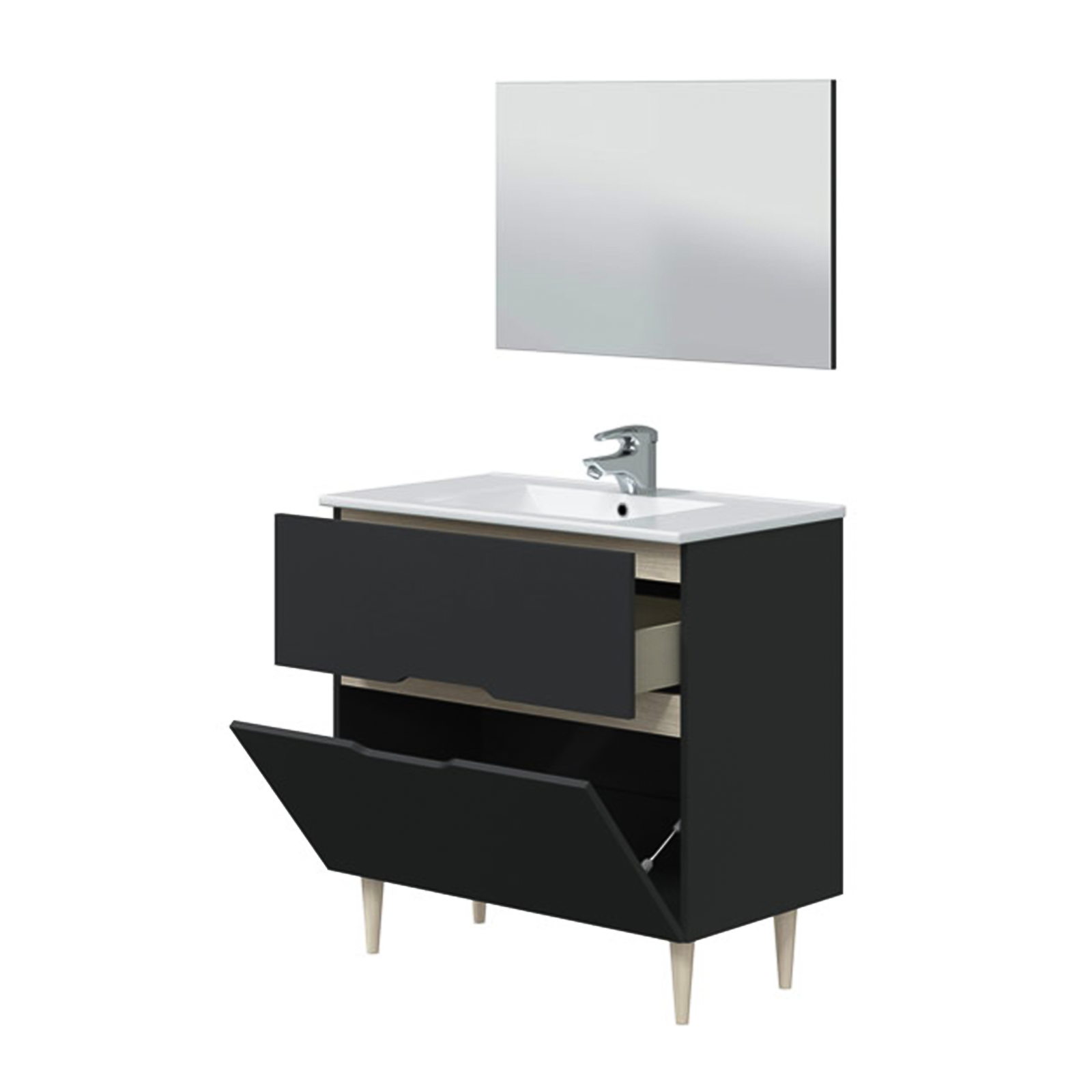 "Denver" bathroom vanity unit kit in chipboard with mirror 80x45 cm 80h 