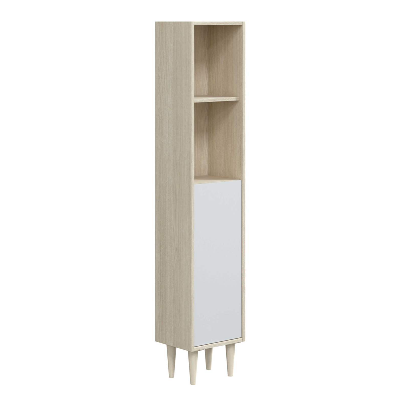 "Verona" bathroom wall unit with 1 door and 2 open shelves in white chipboard and oak