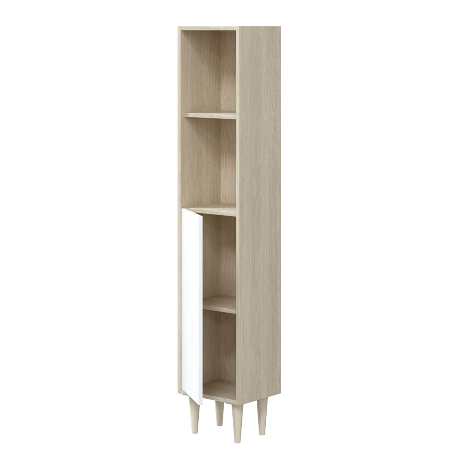 "Verona" bathroom wall unit with 1 door and 2 open shelves in white chipboard and oak