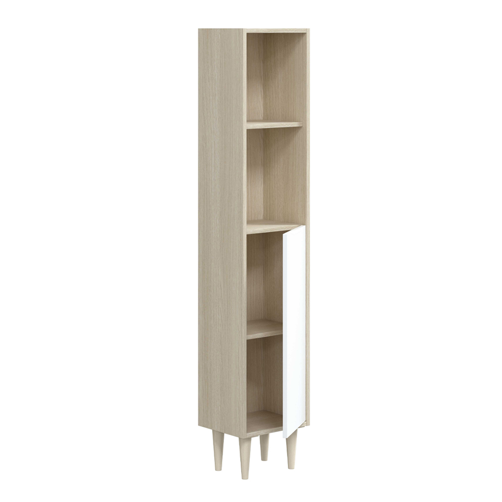 "Verona" bathroom wall unit with 1 door and 2 open shelves in white chipboard and oak