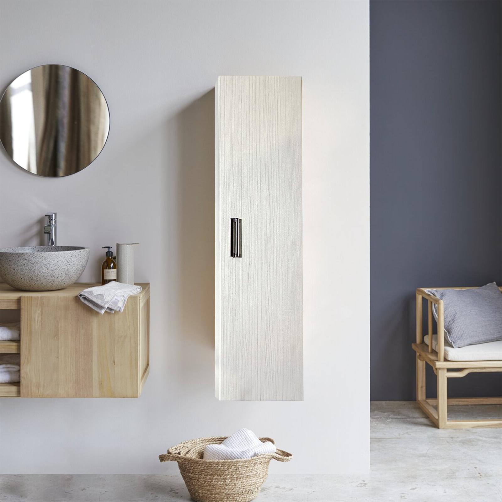 "Iris" bathroom wall unit, 1-door oak cabinet, 30x19 cm, 120 cm high