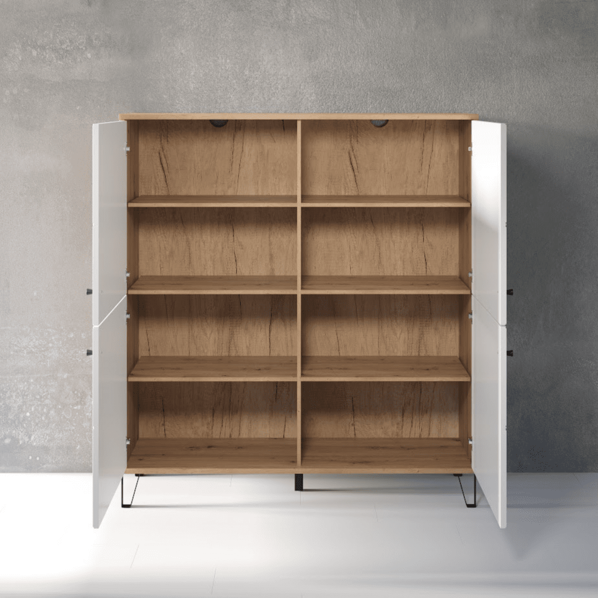 Set mobili da soggiorno "Living Bollo" in legno rovere artisan e bianco - MondoViro