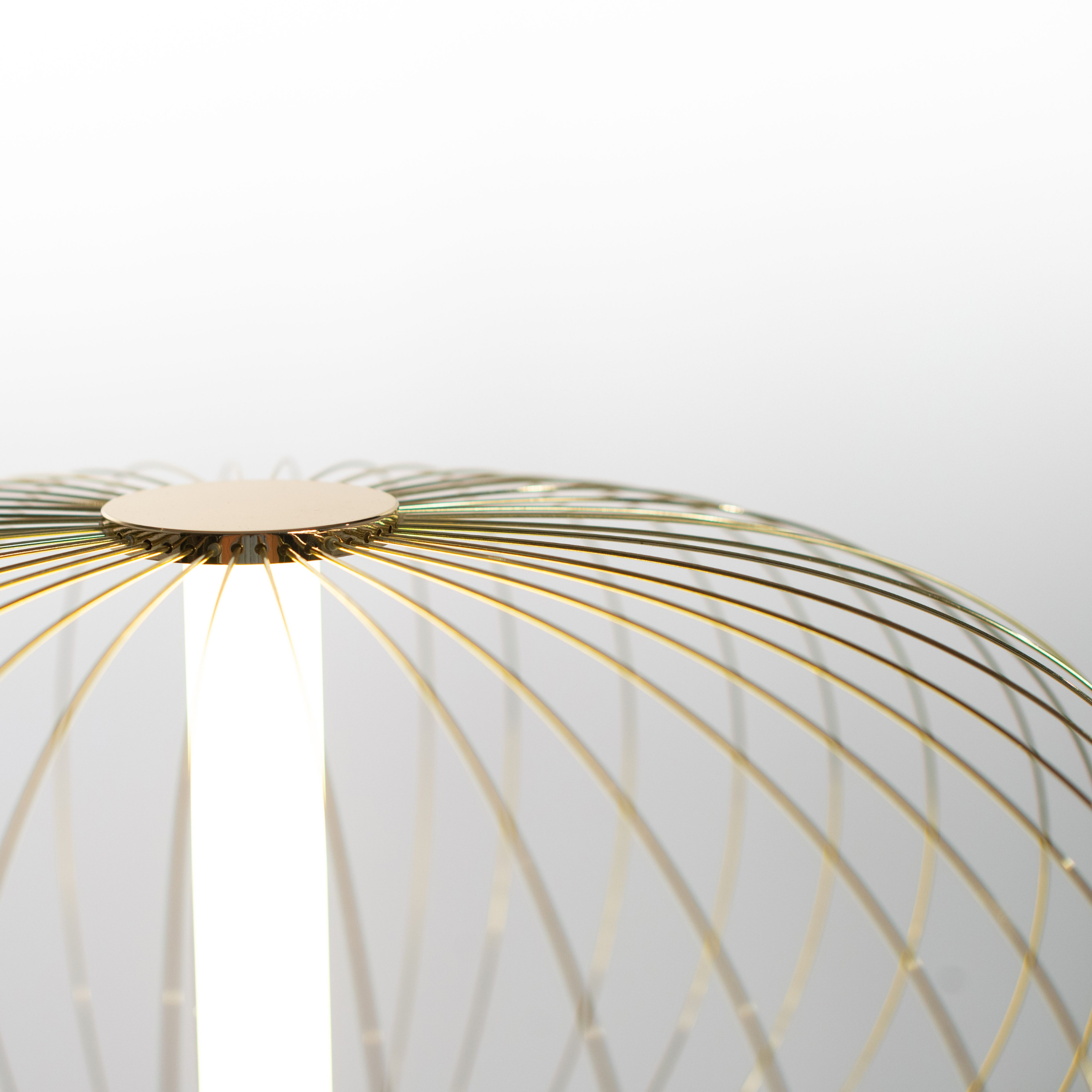 "Jaula" LED floor, table and hanging lamp with steel shade