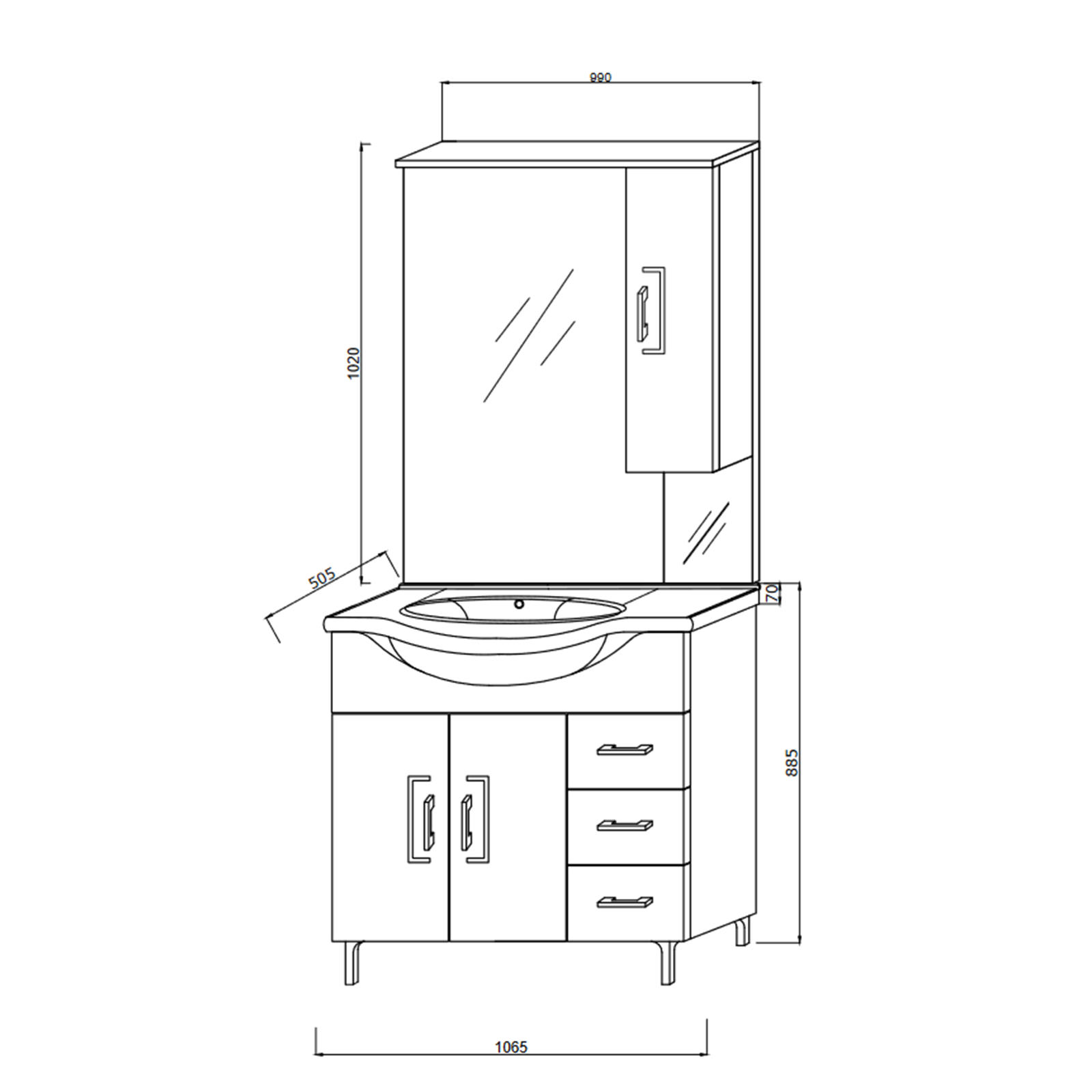 "Eva" chipboard bathroom vanity unit with mirror and wall-mounted column
