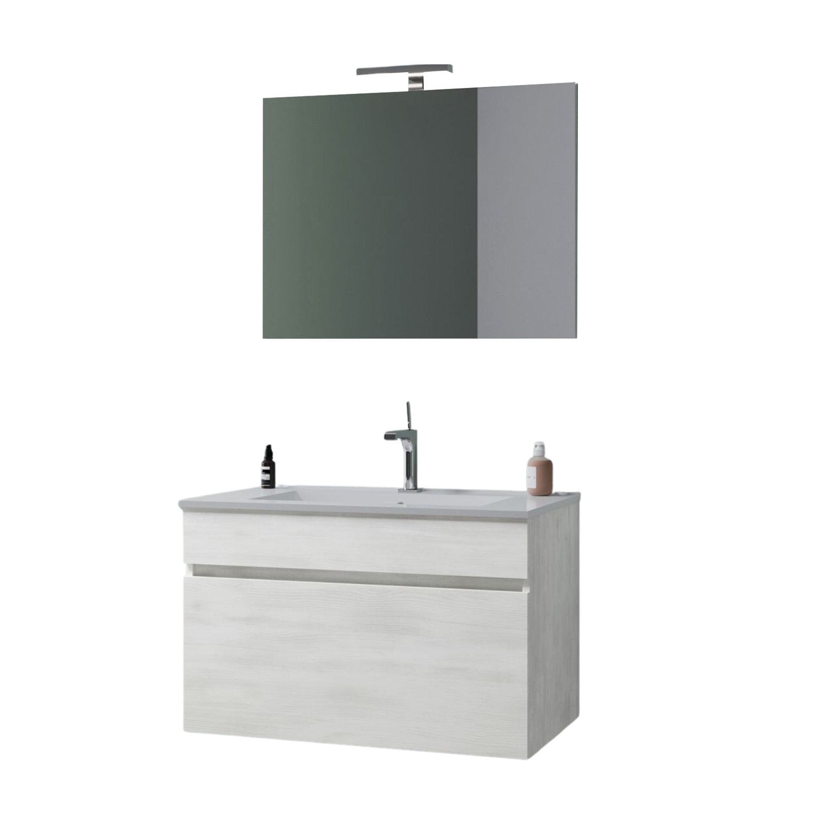 Mueble de baño suspendido "Bogotá" con lavabo de cerámica, cómoda y espejo LED