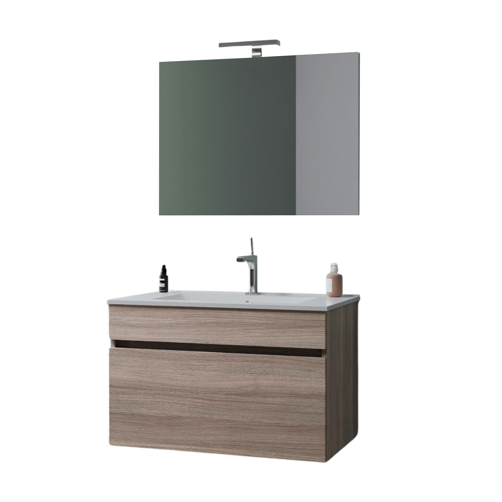 "Bogota" wall-hung bathroom cabinet with ceramic sink, chest of drawers and LED mirror
