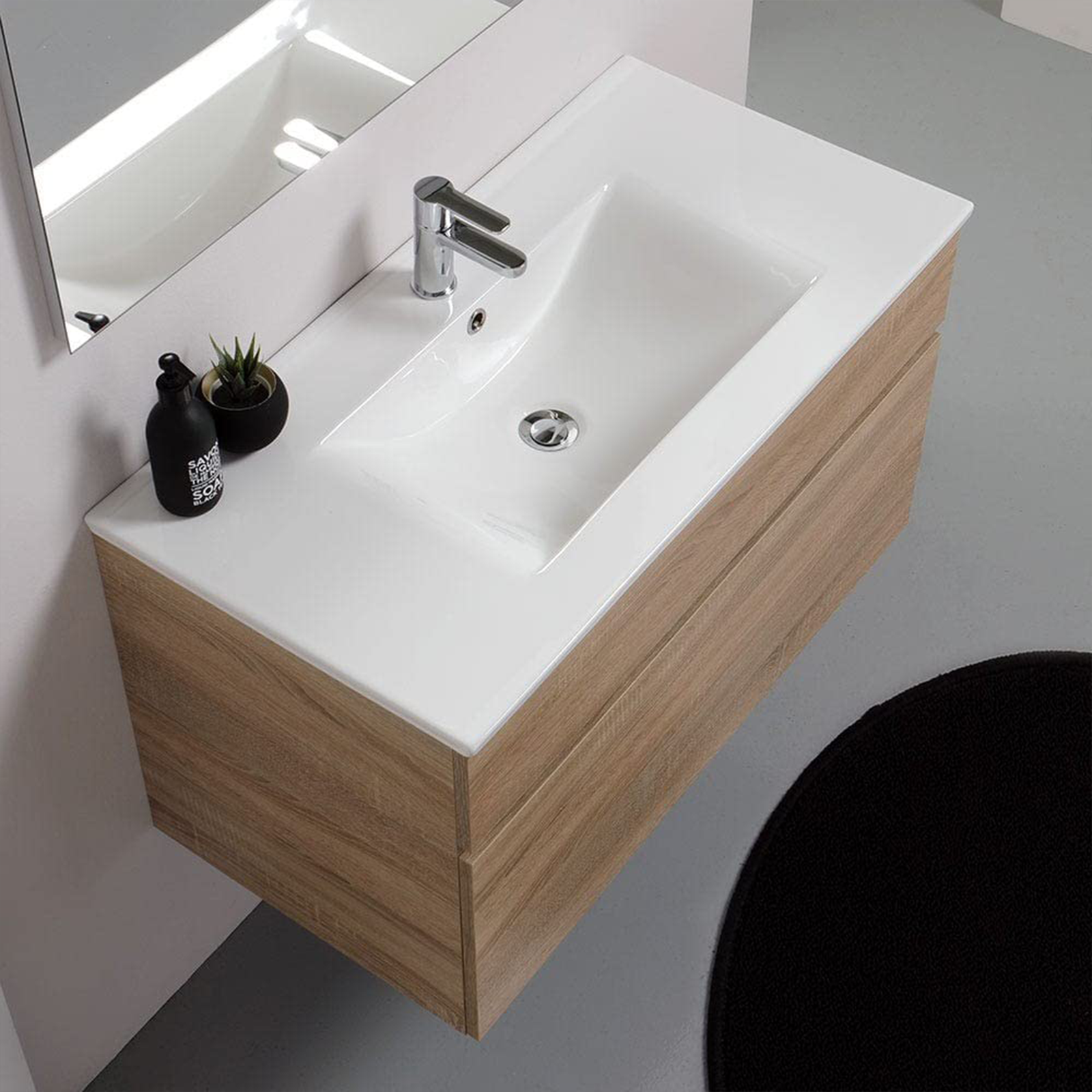 Mueble de baño suspendido "Bogotá" con lavabo de cerámica, cómoda y espejo LED