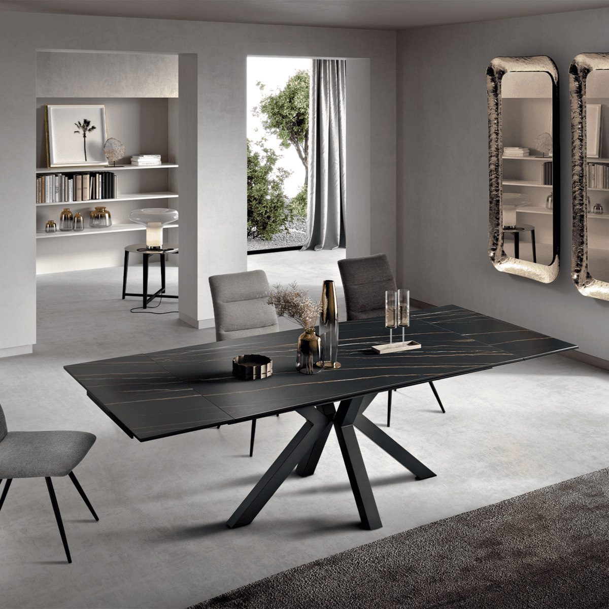 Tavolo moderno allungabile "Artik" con base in metallo fino a 10 posti - MondoViro