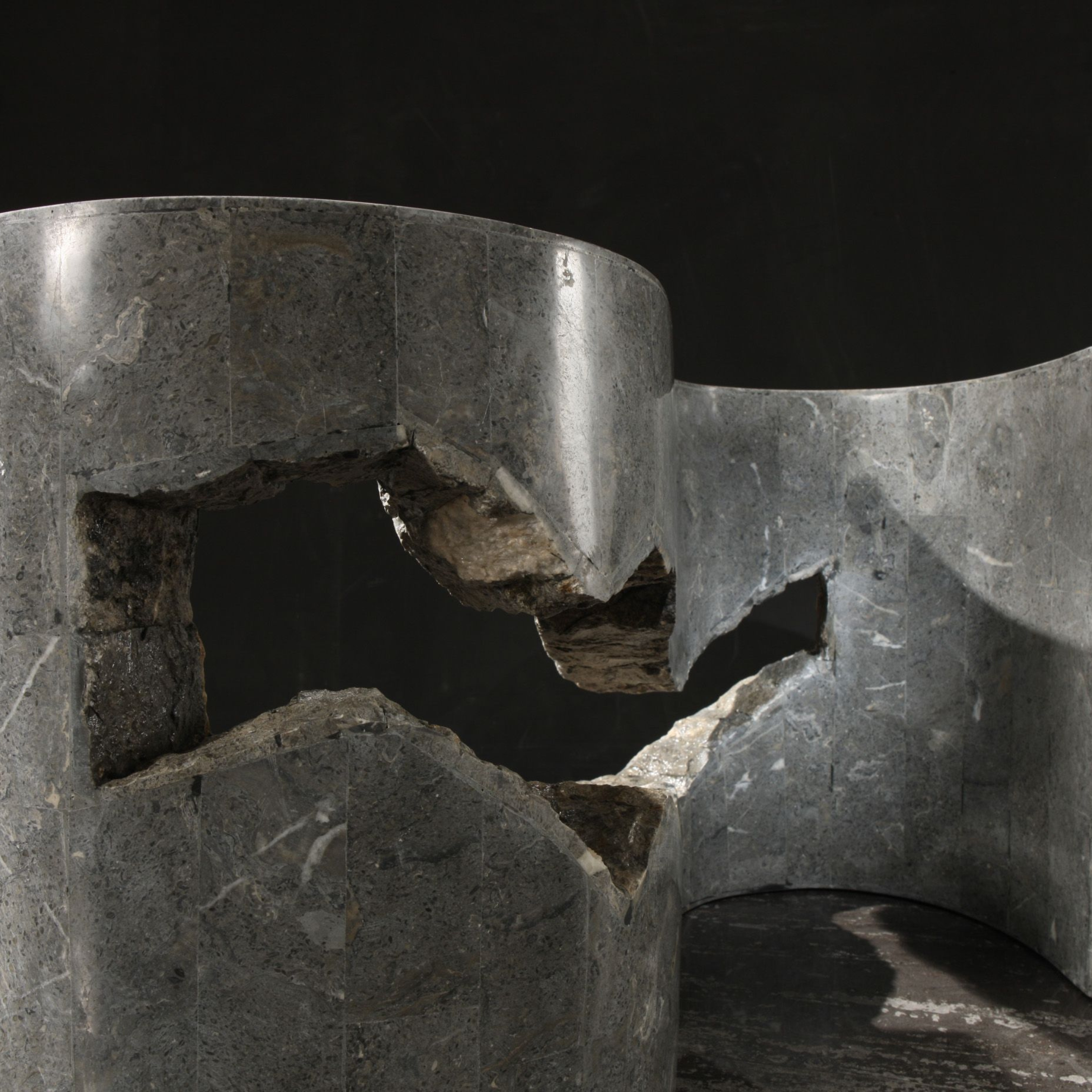 "Esse" fossil stone coffee table with tempered glass top, 120x70 cm, 36 cm high