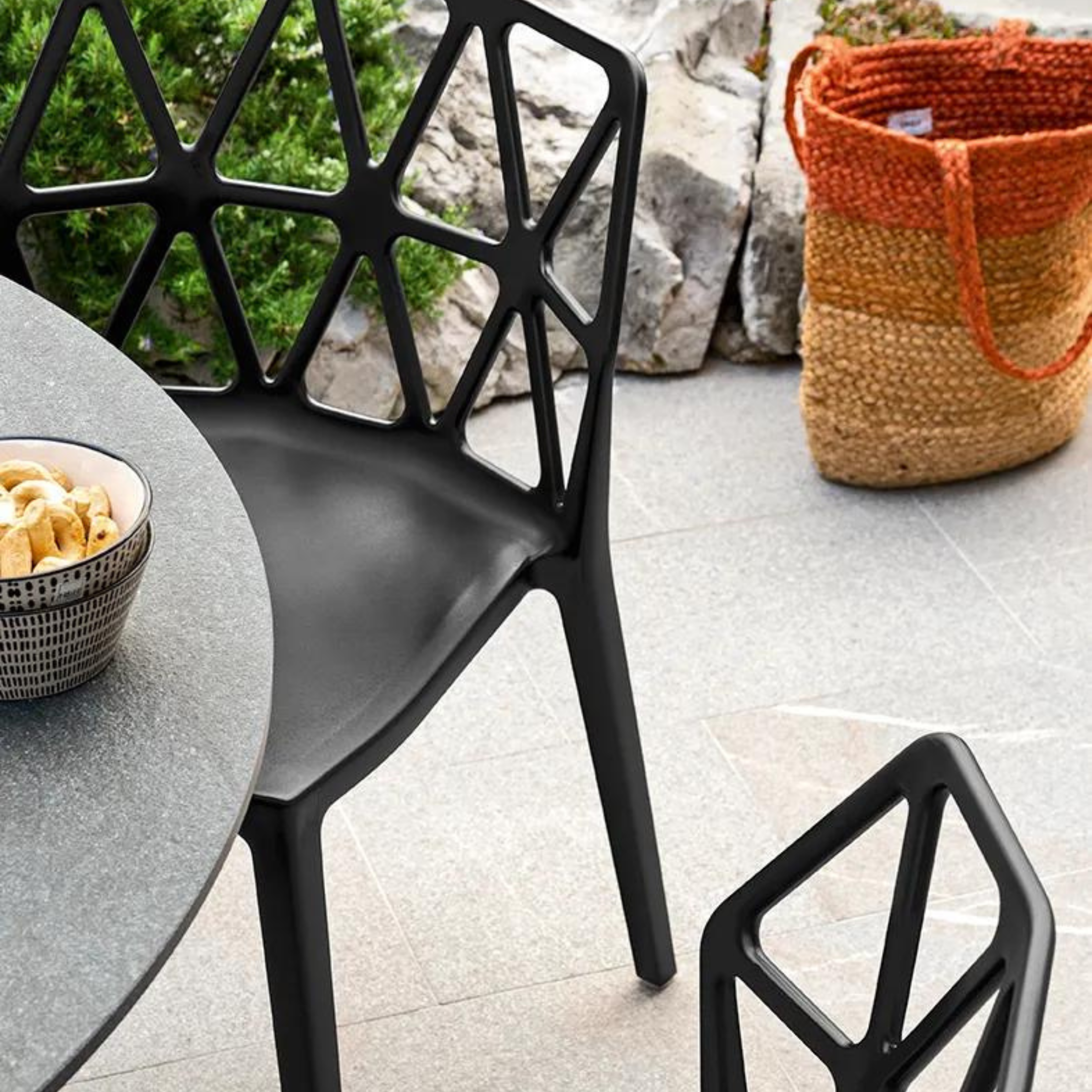 Set of modern polypropylene "Alchemia" chairs for indoor and outdoor use, stackable.