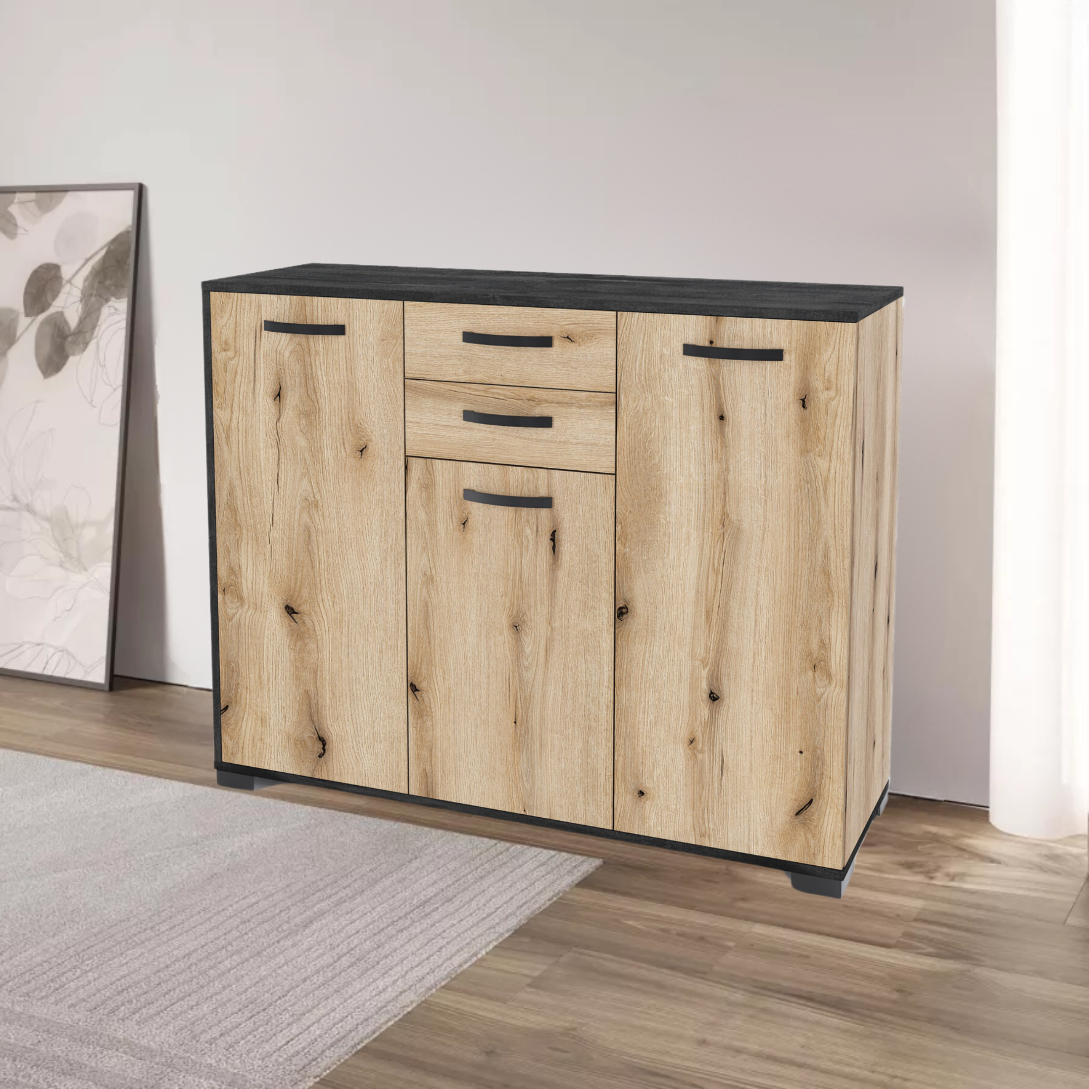 "Chef" wooden buffet sideboard with 3 doors and 2 drawers for the living room, 107x36 cm, 86h